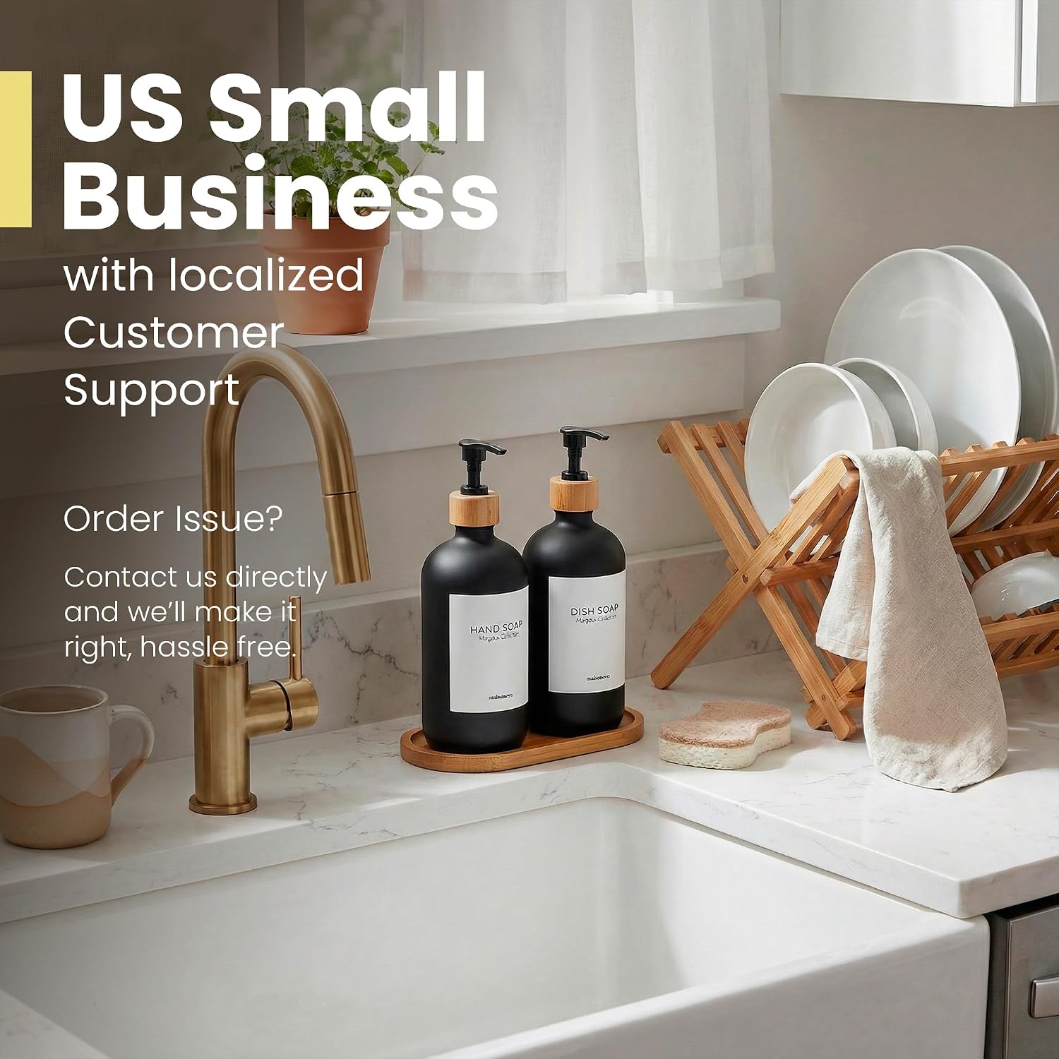 MaisoNovo Glass Dish Soap Dispenser for Kitchen Set of 2-16.9oz Dish and Hand Soap Dispenser Set for Kitchen - Black