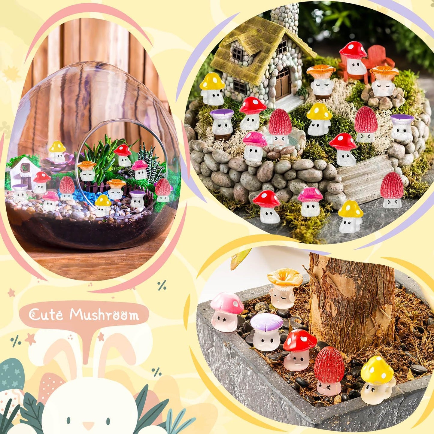 Mini Mushrooms Resin Tiny Mushroom Figurines for Fairy Garden Terrarium Accessories / Set of 96