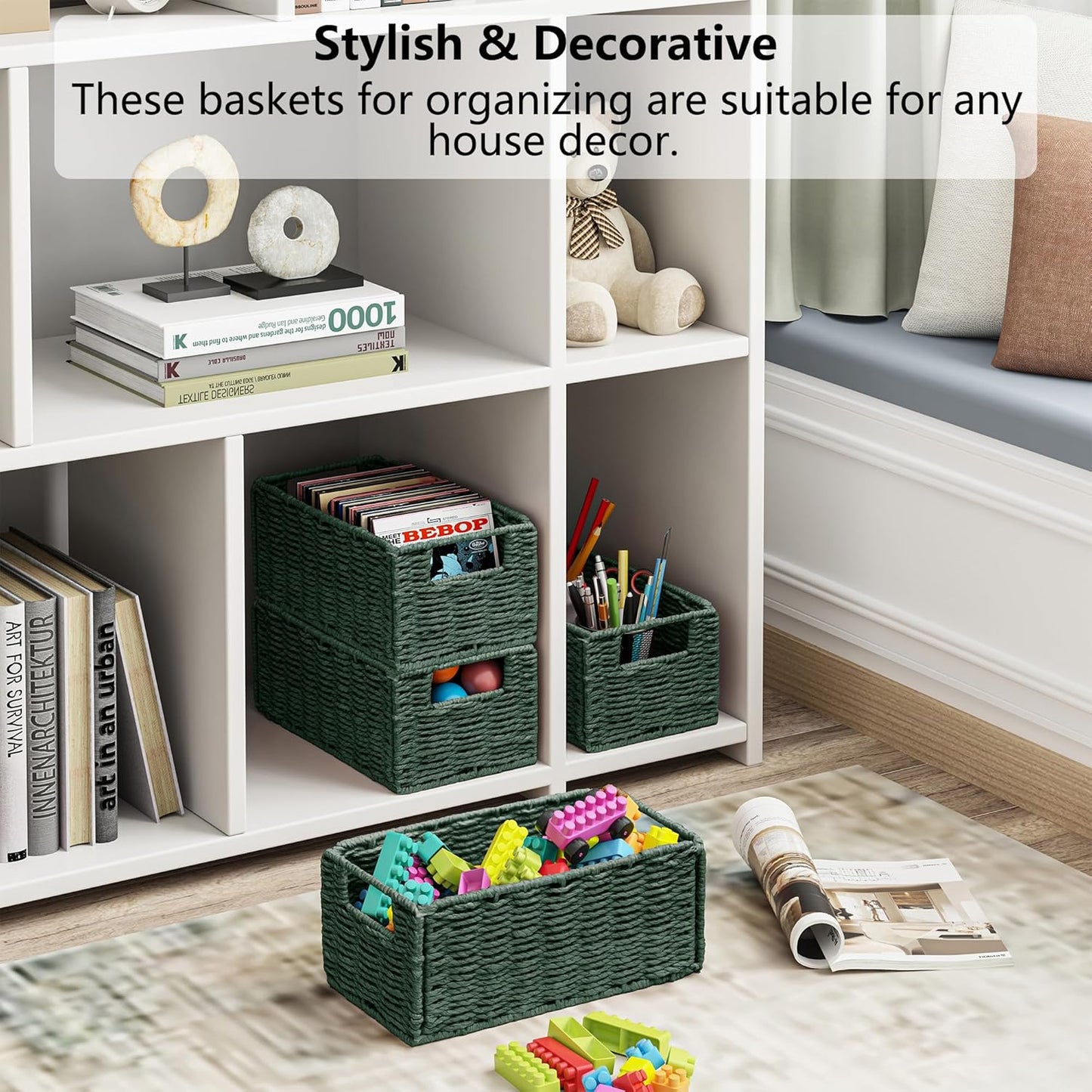 Wicker Storage Basket / Green / 11.2"D x 6.1"W x 4.8"H / Set of 2