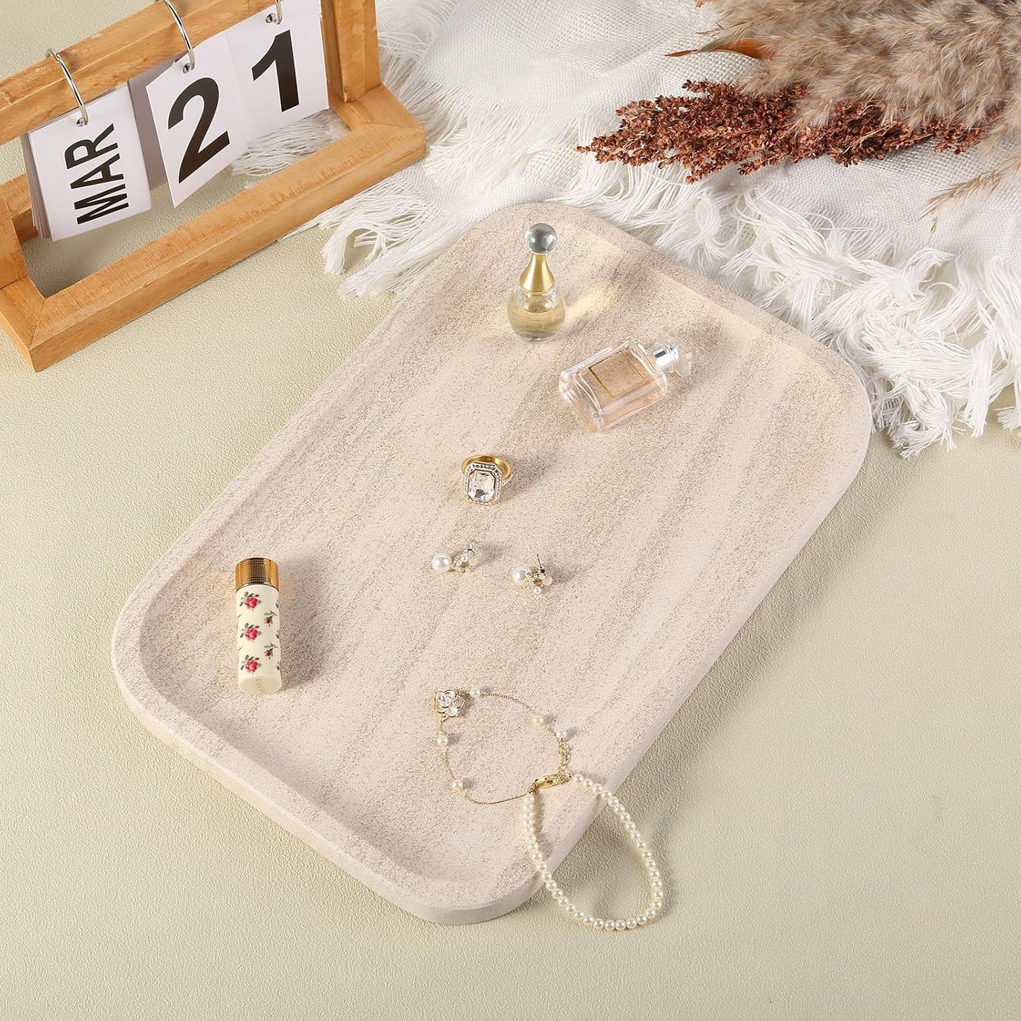 Jewelry Holder / Marble Vanity Tray / Beige Cream