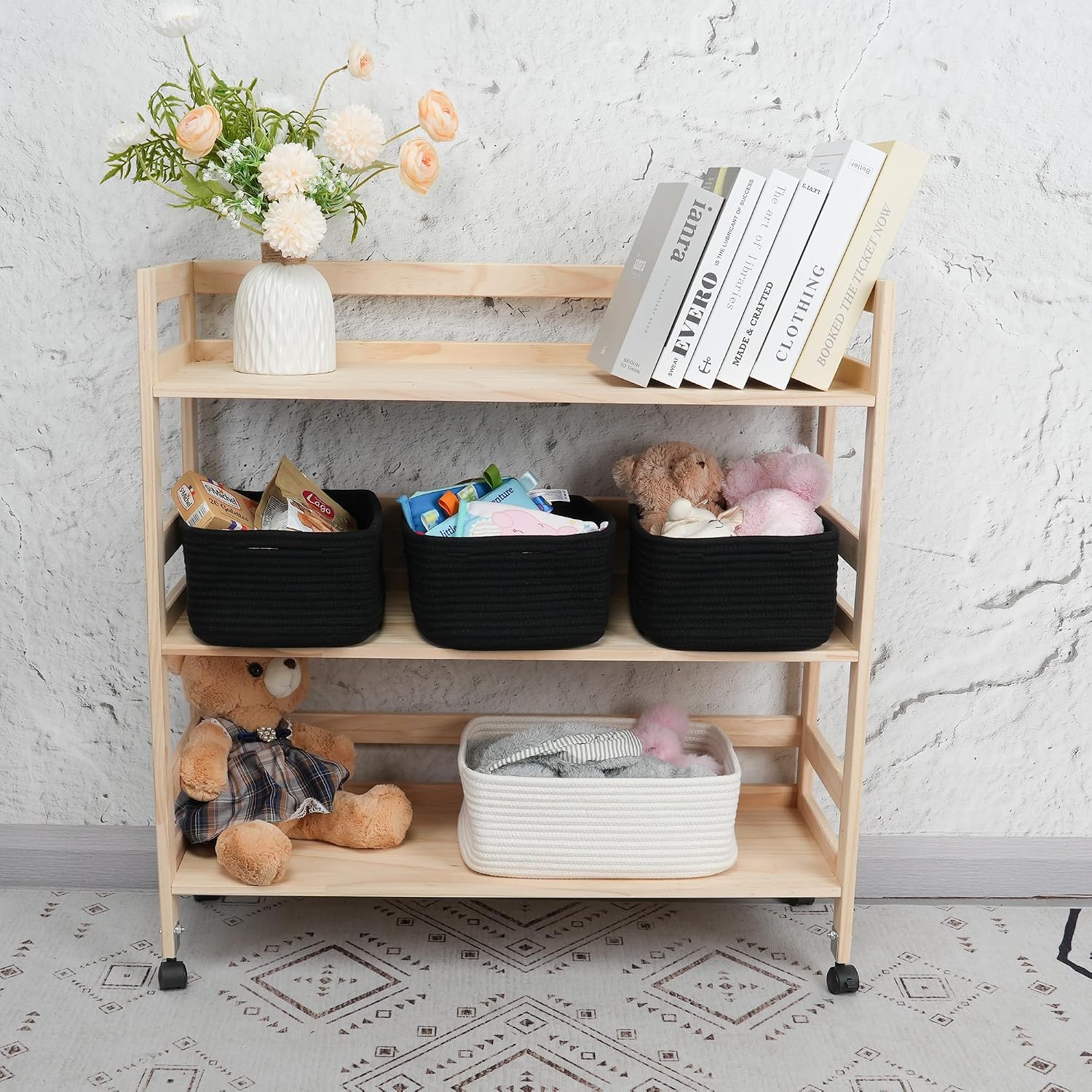 Small Woven Storage Baskets " Decorative Rope Bins for Organizing / Black / Regular / 12 x 8 x 5