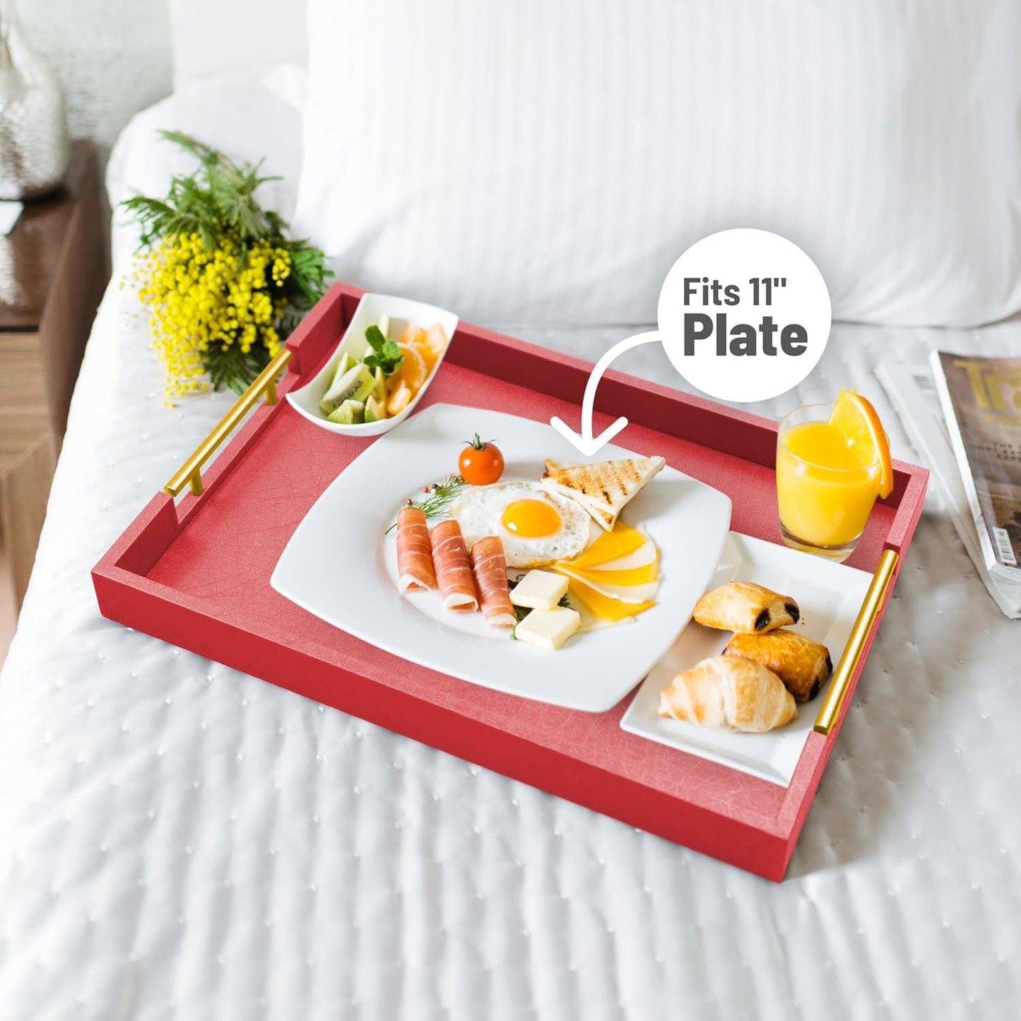 17"" x 12"" Wood Serving Tray / Red / 17 x 12 x 1.8