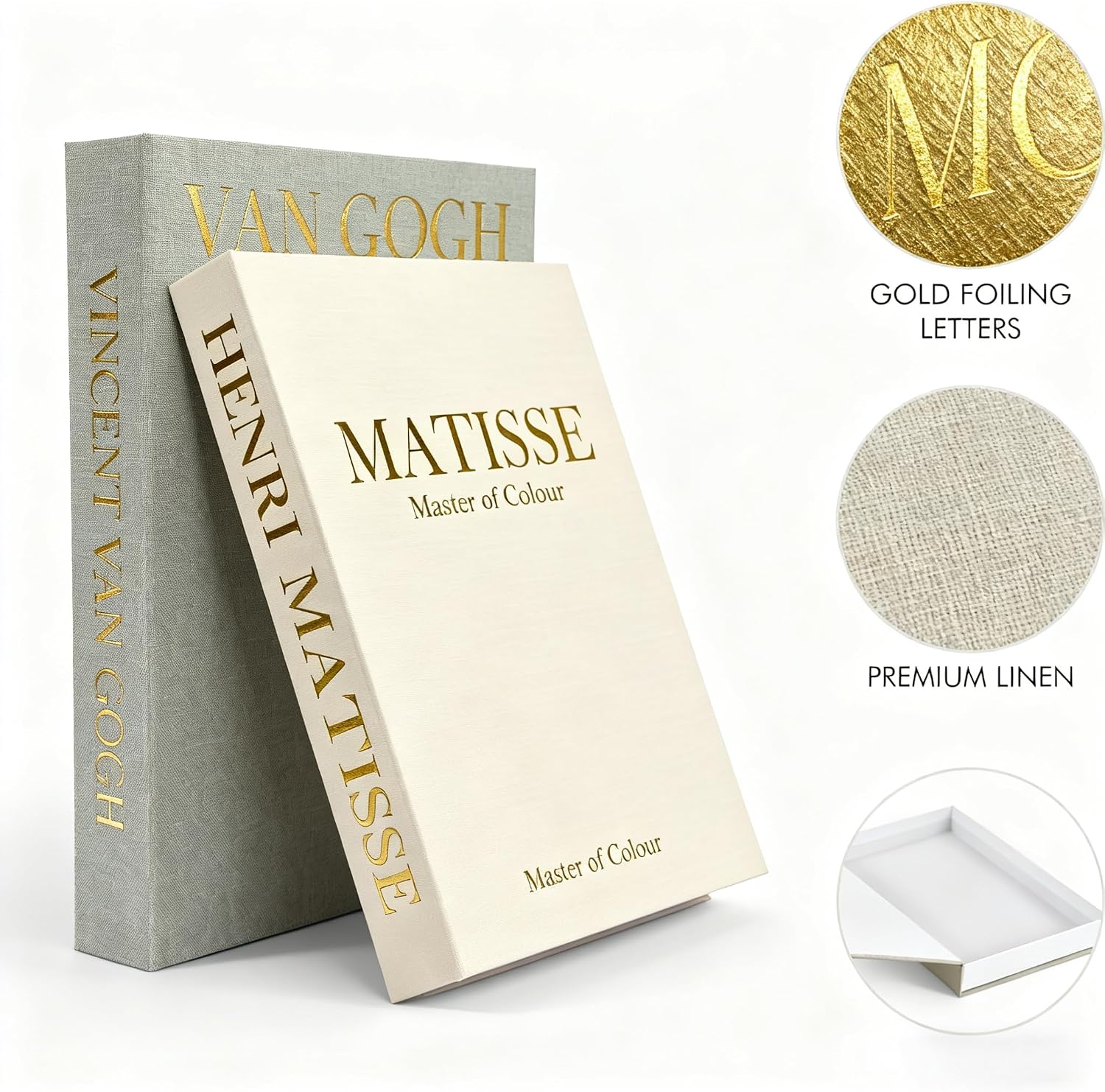 Linen Decorative Books Set / Gold / Set of 2