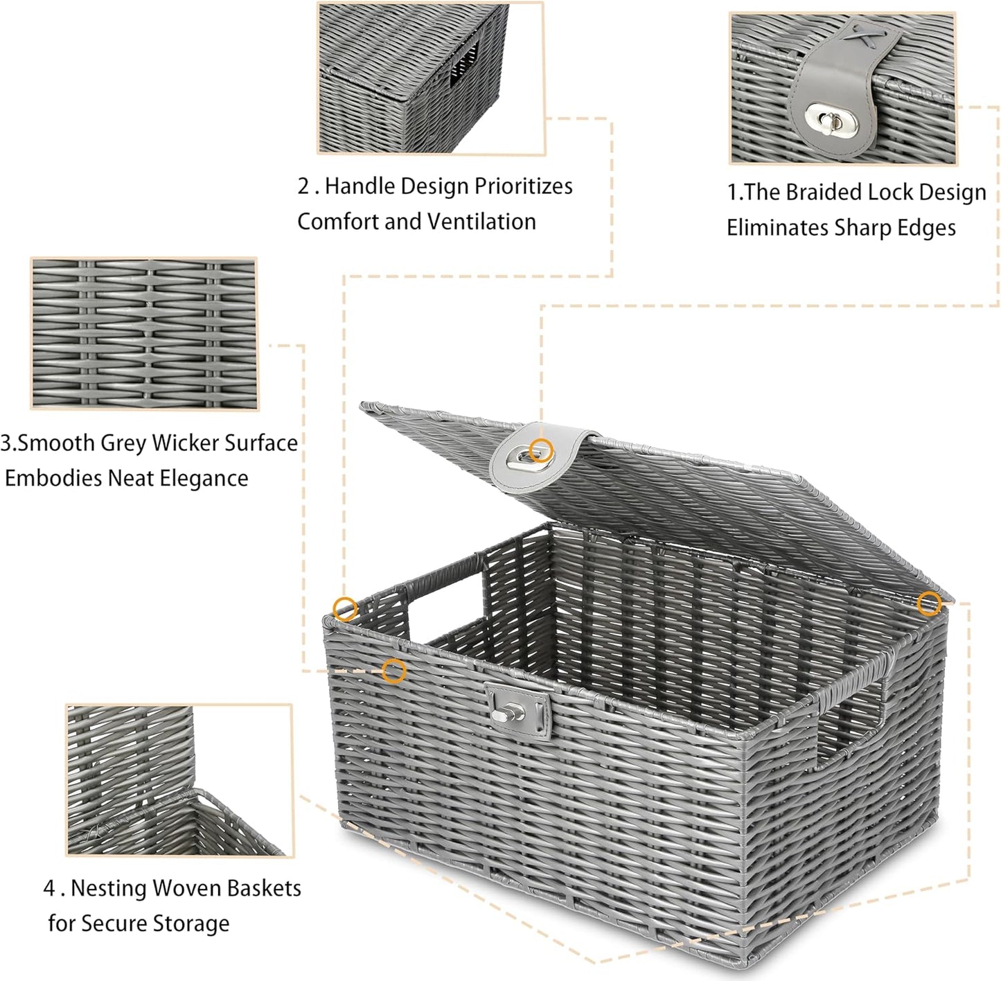 Woven Basket / Wicker Storage Baskets / Grey / Set of 3