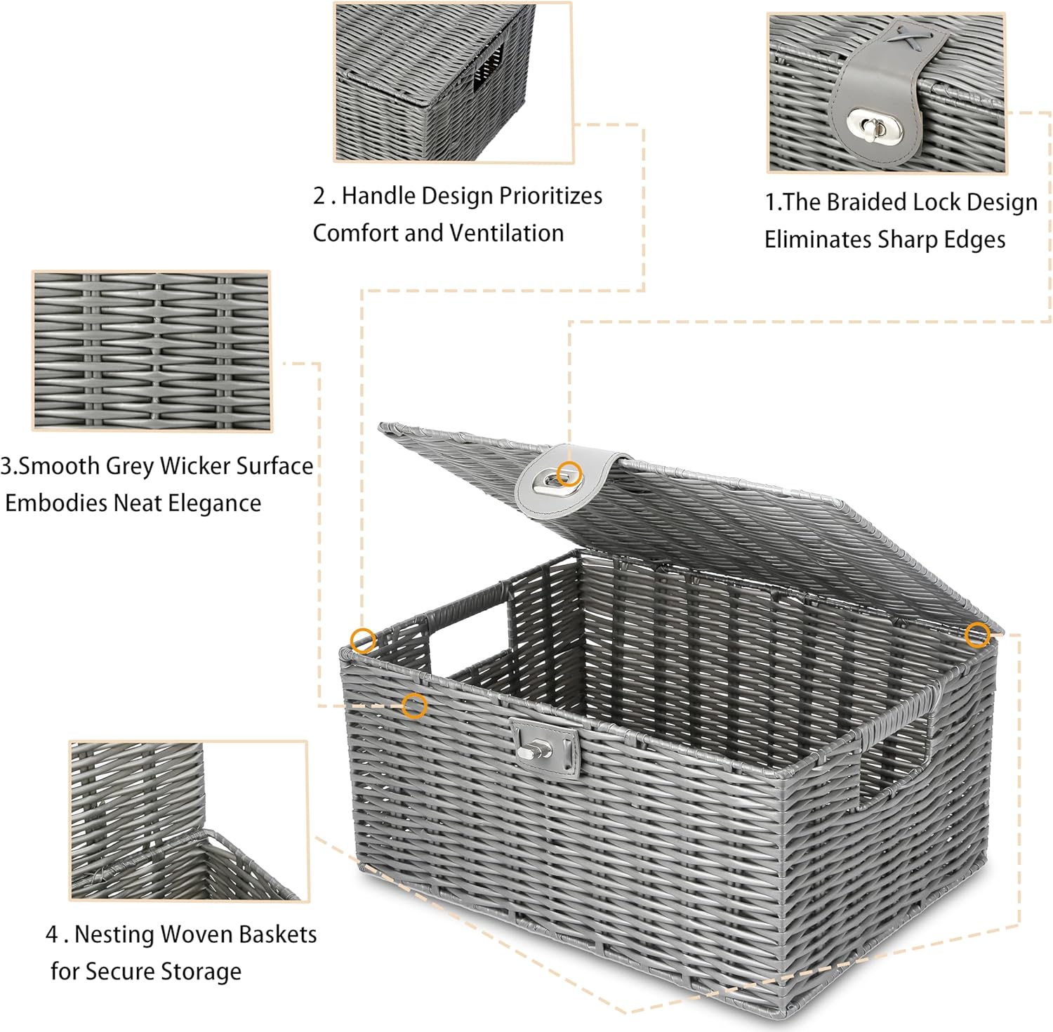 Woven Basket / Wicker Storage Baskets / Grey / Set of 3