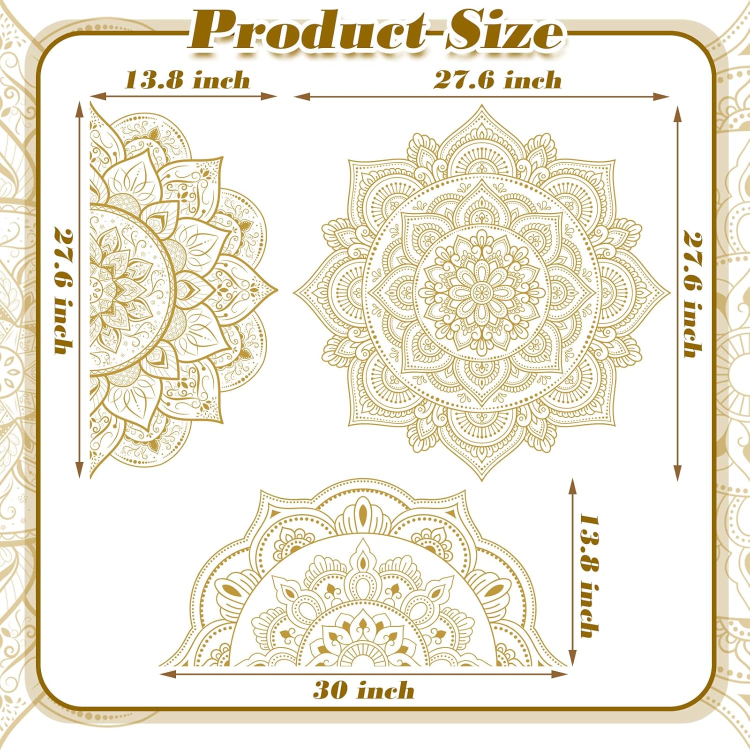 Half Mandala Wall Decal Boho Mandala Sticker Lotus Flower Vinyl Wall Decals Flower / Gold / Set of 4