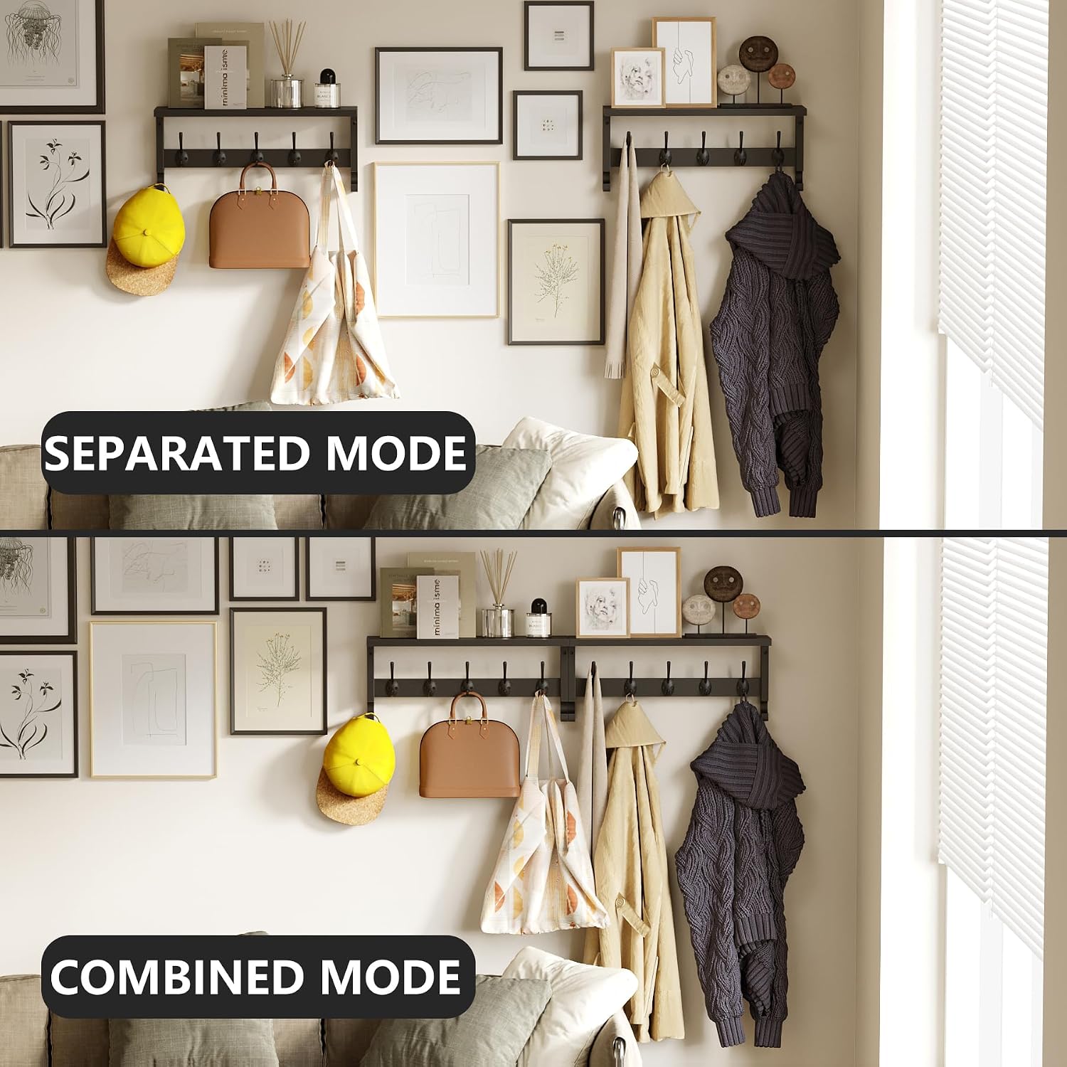 AMBIRD Coat Rack Wall Mount with Shelf, 17.1 Inches Coat Hooks Wall Mounted, Hat Wall Hooks for Hanging in Entryway