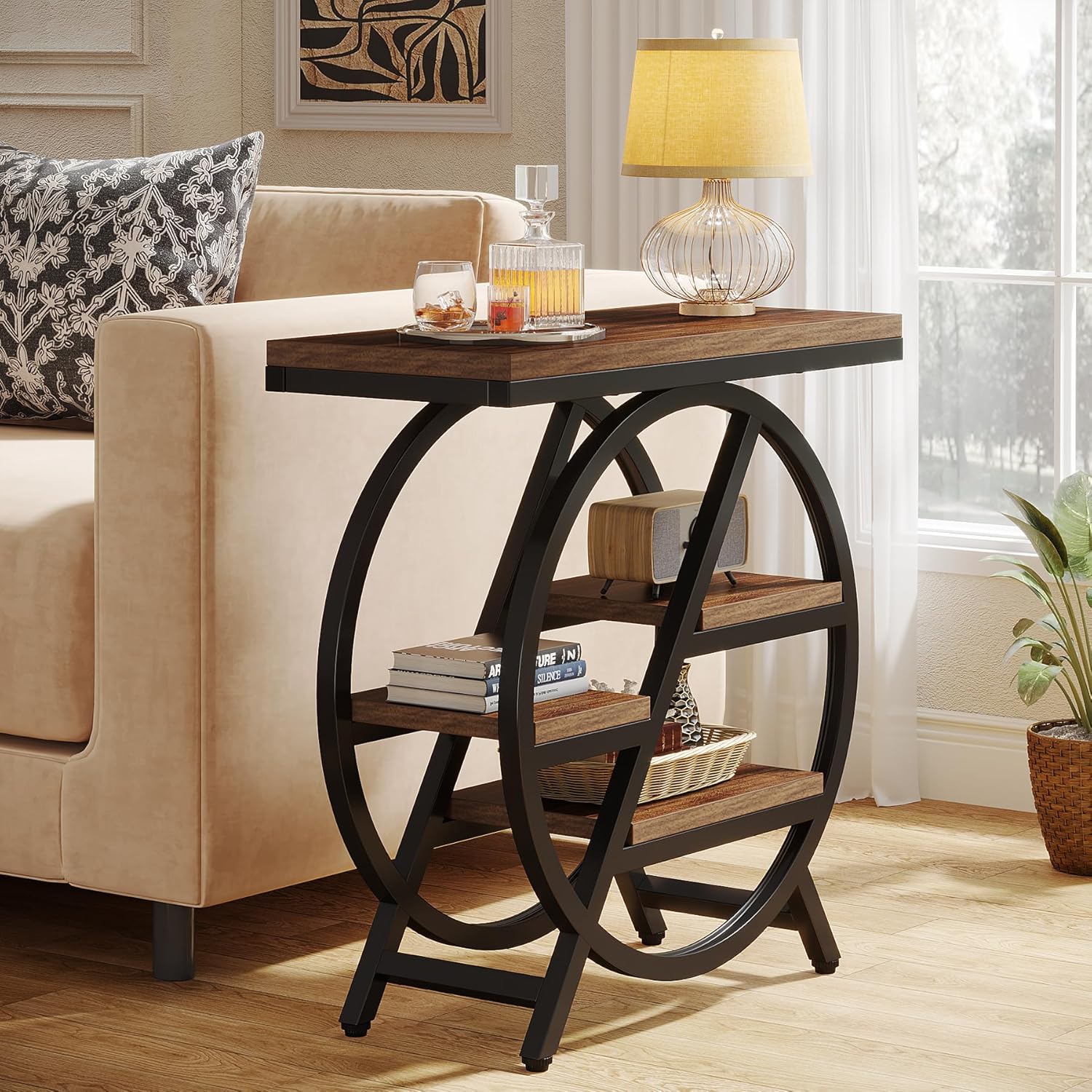 Wood Sofa Side Table / Rustic Brown