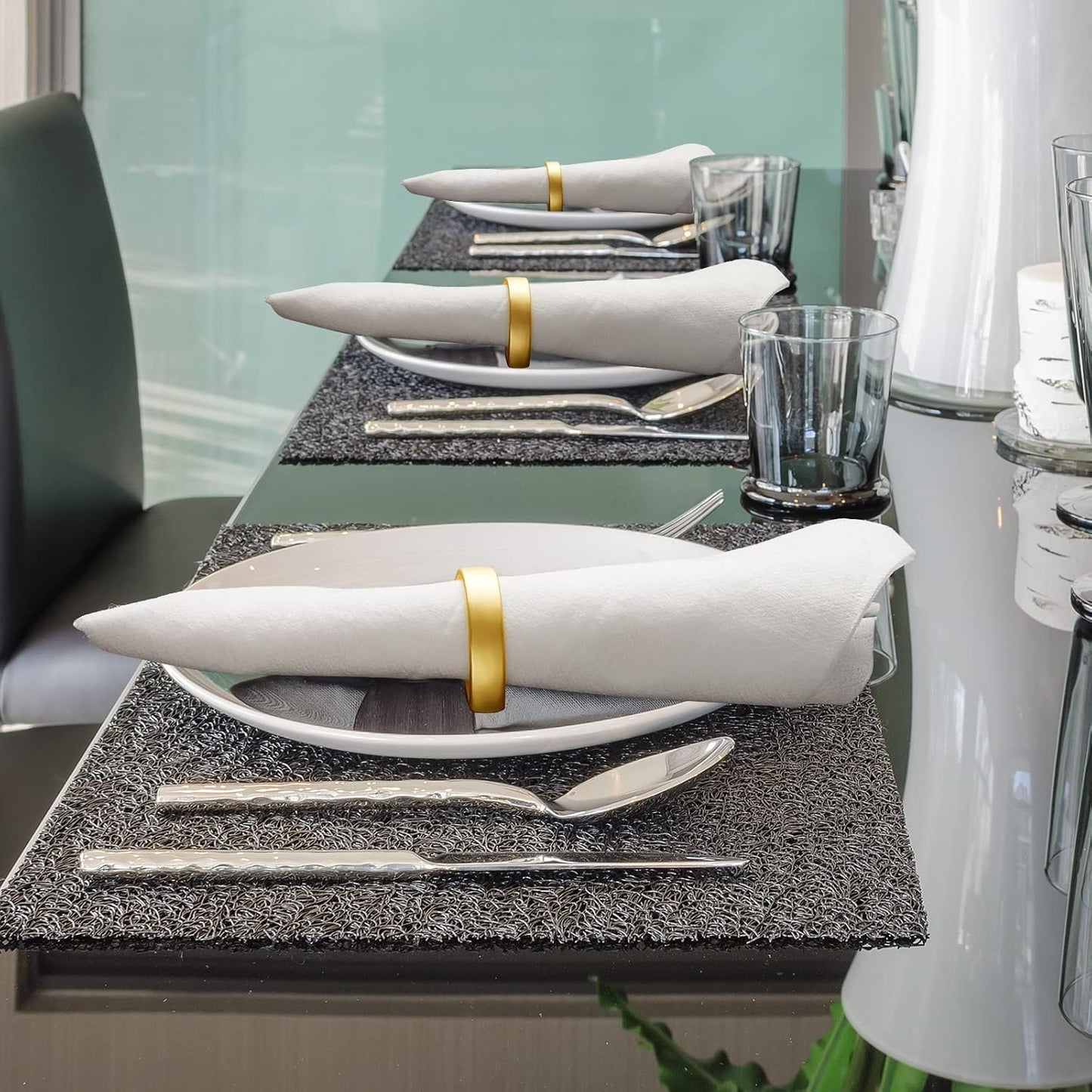Chengu 20 Pcs Gold Napkin Rings Stainless Steel, Matte Gold Semicircle | Semicircle Design for Table Settings, Modern