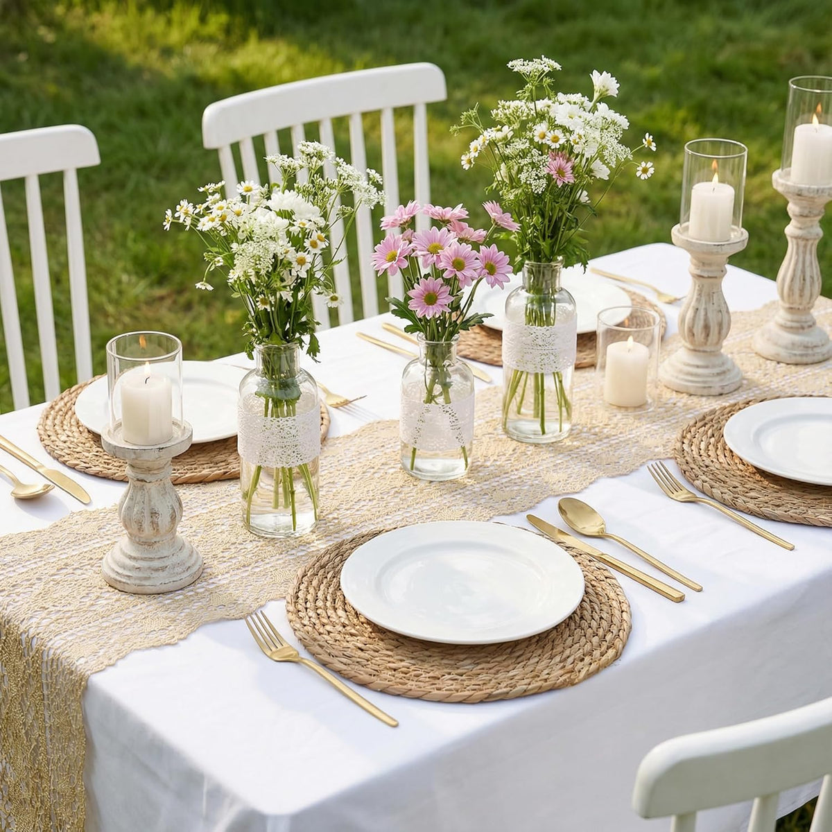 Round Woven Placemats 8PCS 13.5in Rattan Chargers Wicker Place mats | Woven Placemats Boho Farmhouse Rustic Wicker