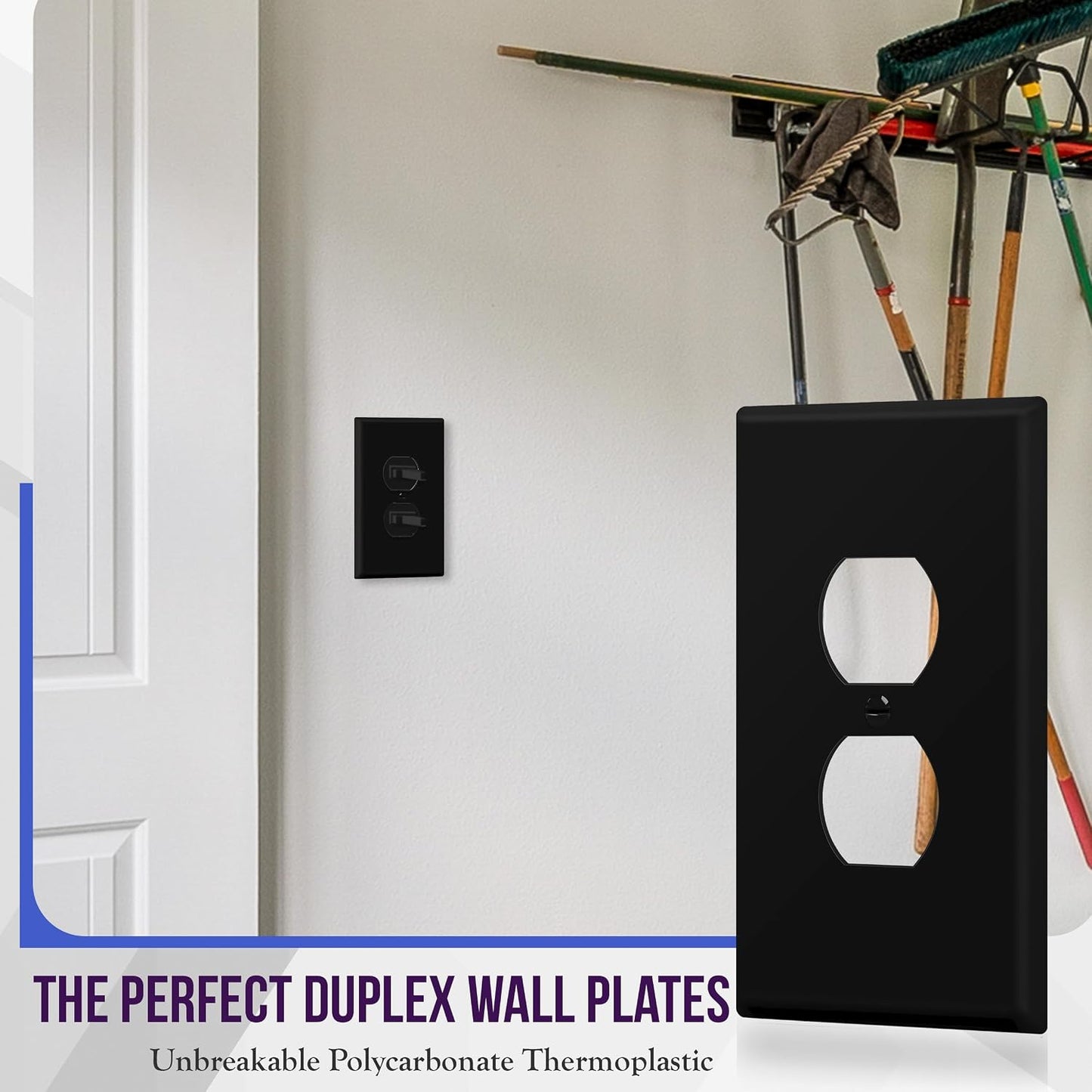 ENERLITES 10 Pack Oversized Duplex Outlet Covers, Jumbo Wall Plate, Black | Over-size 1-gang 5.5" x 3.5", hide