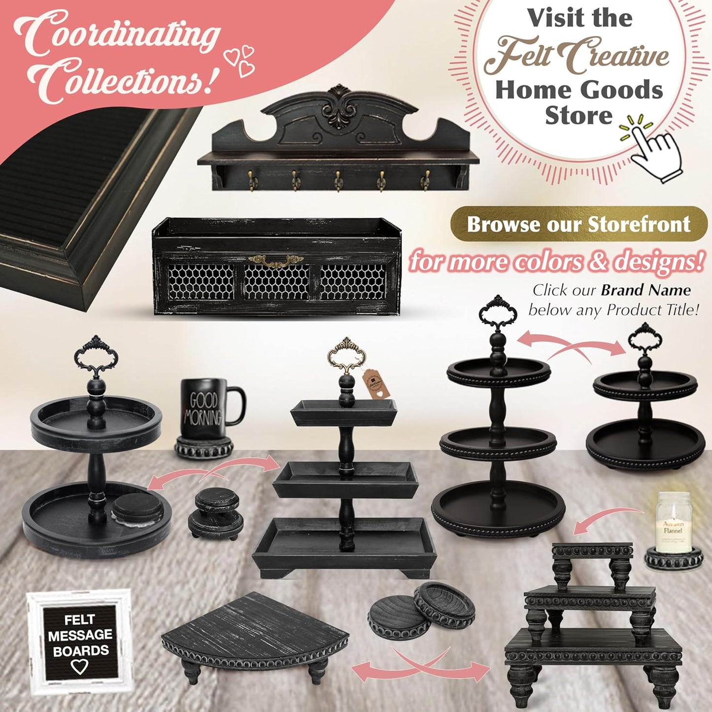 Decorative Tray [Set of 3] Wooden Tiered Tray Stand Display Risers - Tiered Tray Decor for Tabletop Use, Kitchen