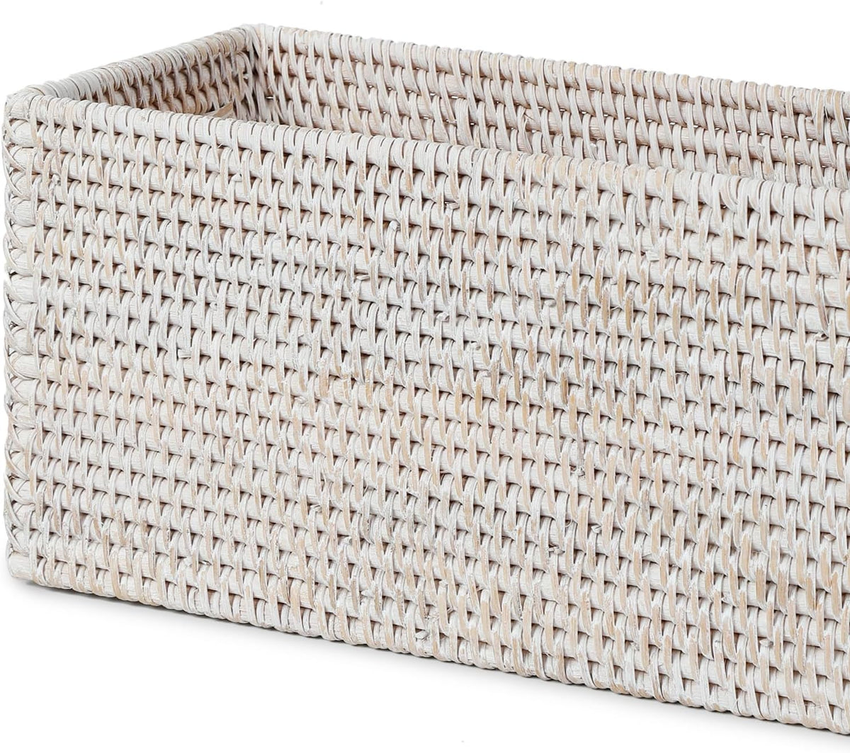 YANGQIHOME Toilet Paper Basket, Rattan Toilet Tank Basket for Bathroom, Wicker Baskets with Lid for Storage, Whitewash