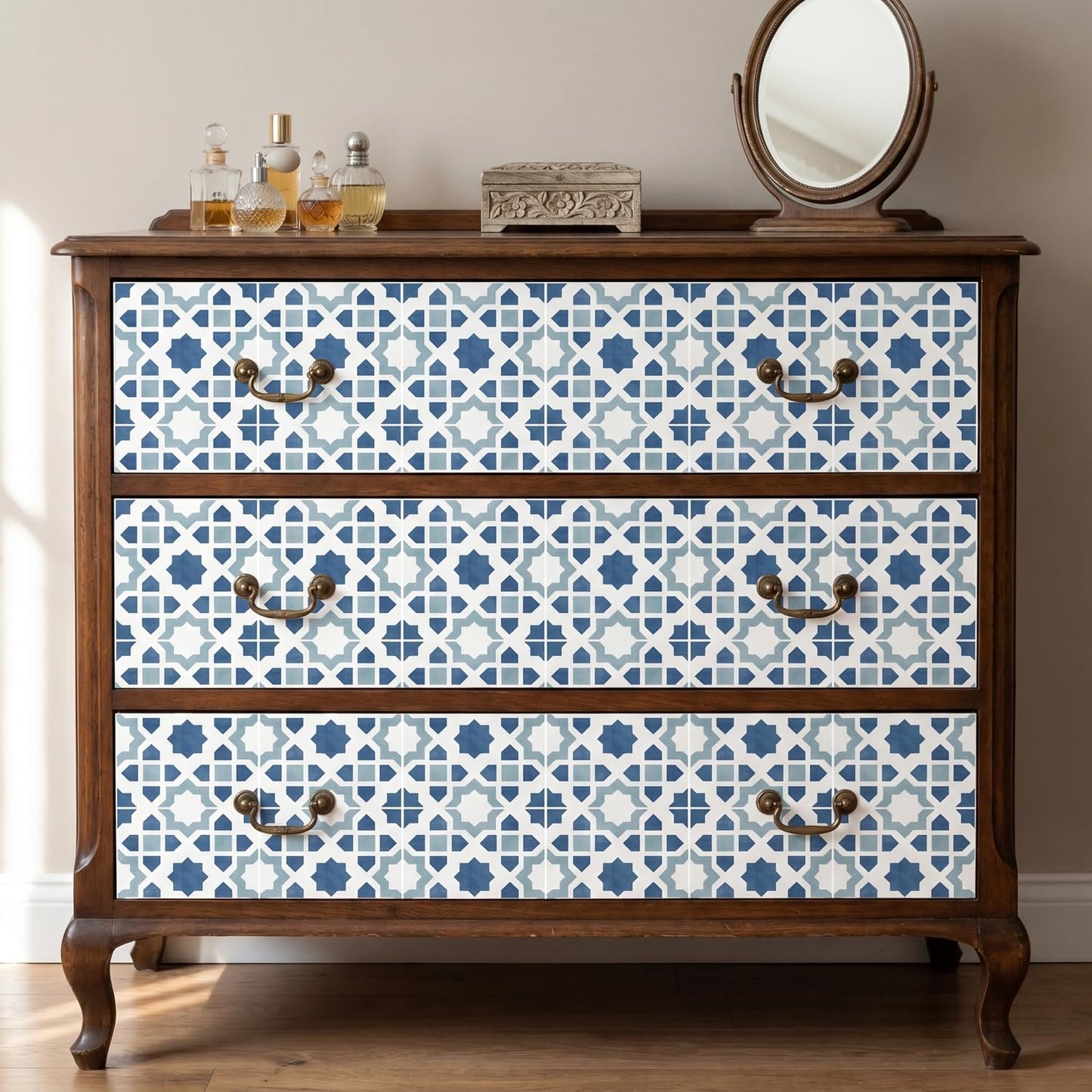 Modern Moroccan Tile Decals / Blue / 5.9 Inch / Set of 16