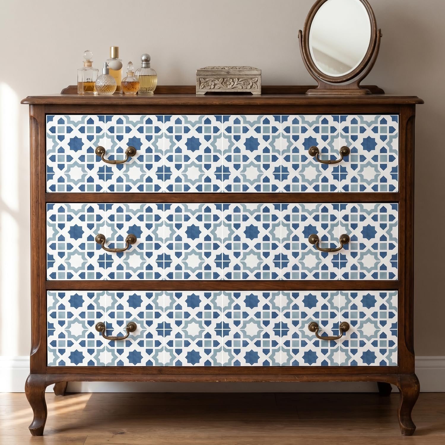 Modern Moroccan Tile Decals / Blue / 5.9 Inch / Set of 16