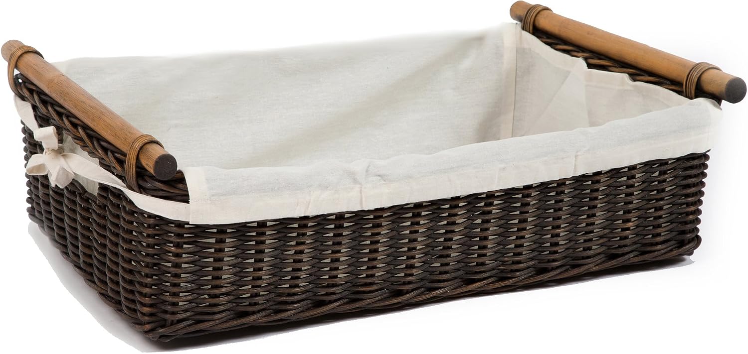 Low Pole Handle Wicker Storage Basket / Extra Large / Antique Walnut Brown / 21.5 Inch
