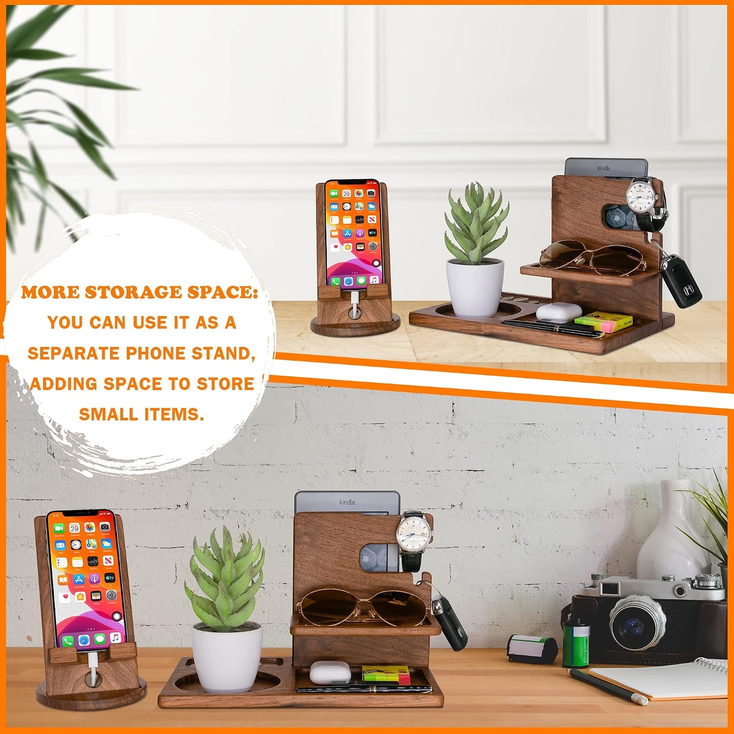 Personalized Lawyer Gifts For Women, Men - Handmade Accessories Desk Organizer with Rotating Phone Stand, Watch Holder