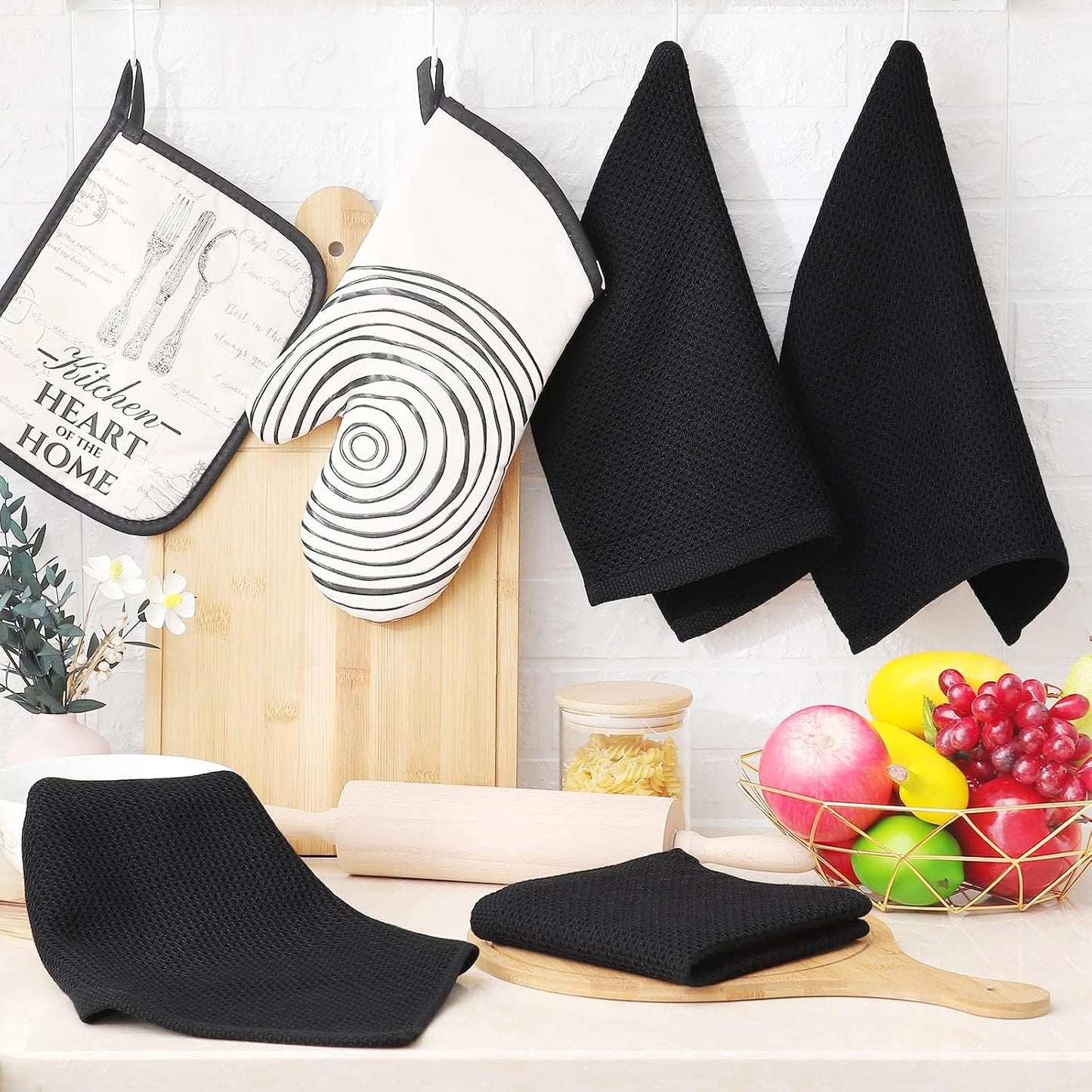 Homaxy 100% Cotton Waffle Weave Kitchen Dish Cloths 24-Pack, Black | 12 x 12 Inches, Ultra Soft Absorbent Dish Towels