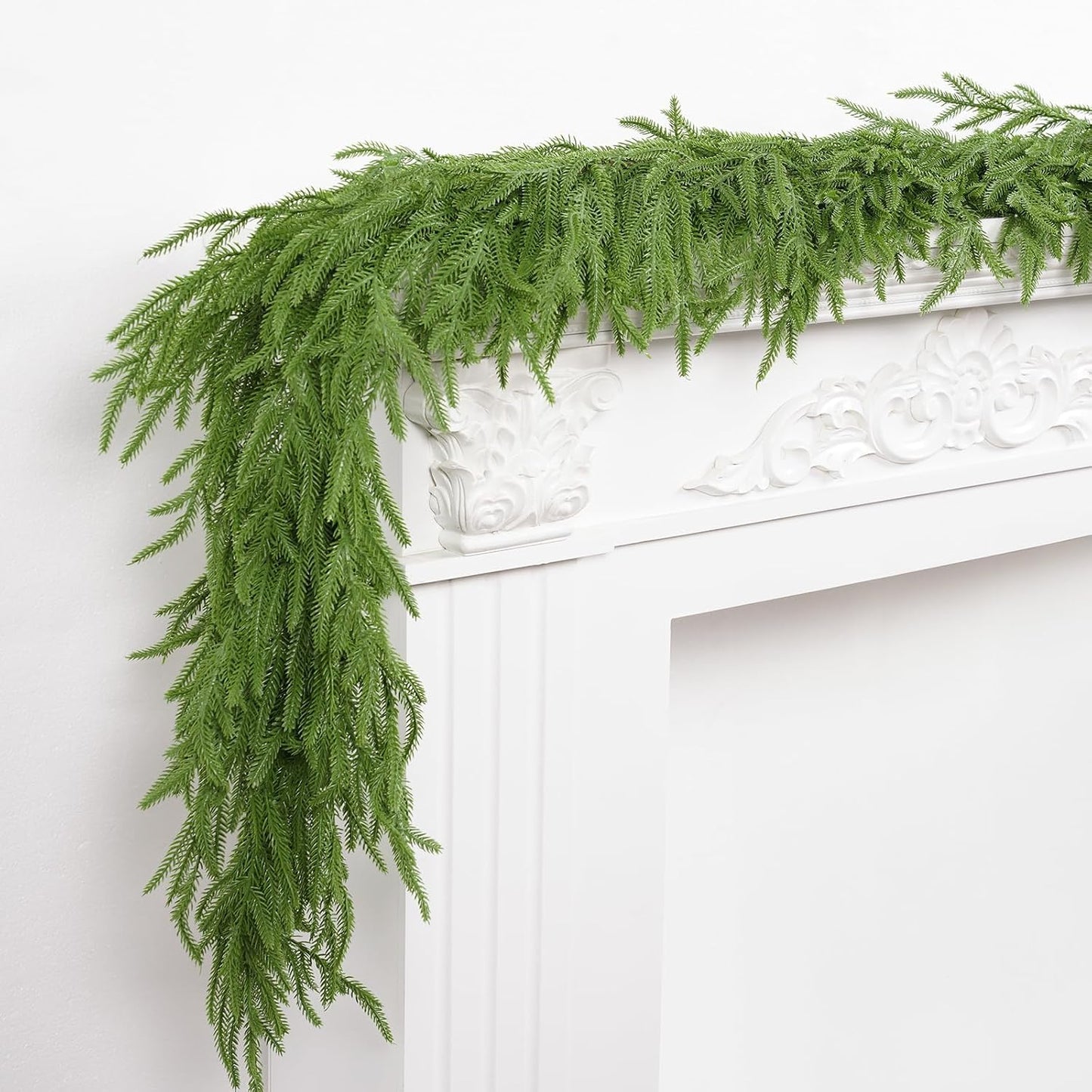 XmasExp Norfolk Pine Garland 9FT Real Touch Realistic Artificial Christmas Garland Decorations for Mantle Windows