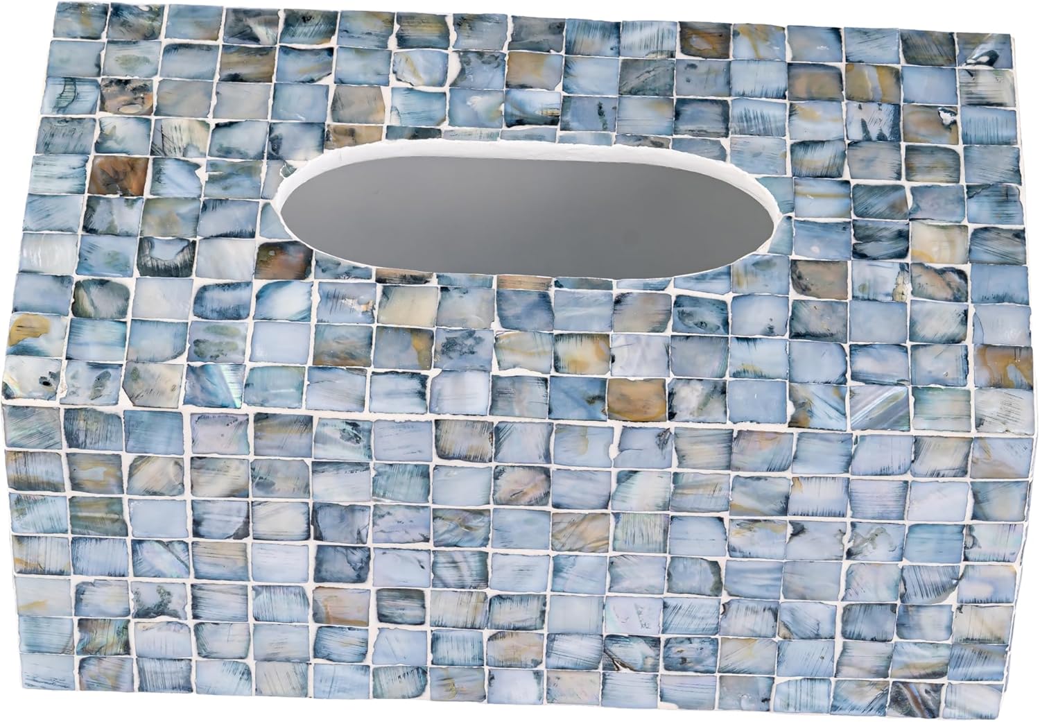 Rectangular Mother of Pearl Tissue Box Capiz Shell Handmade Rectangle Tissue Box / 10.2 x 5.9 / Blue