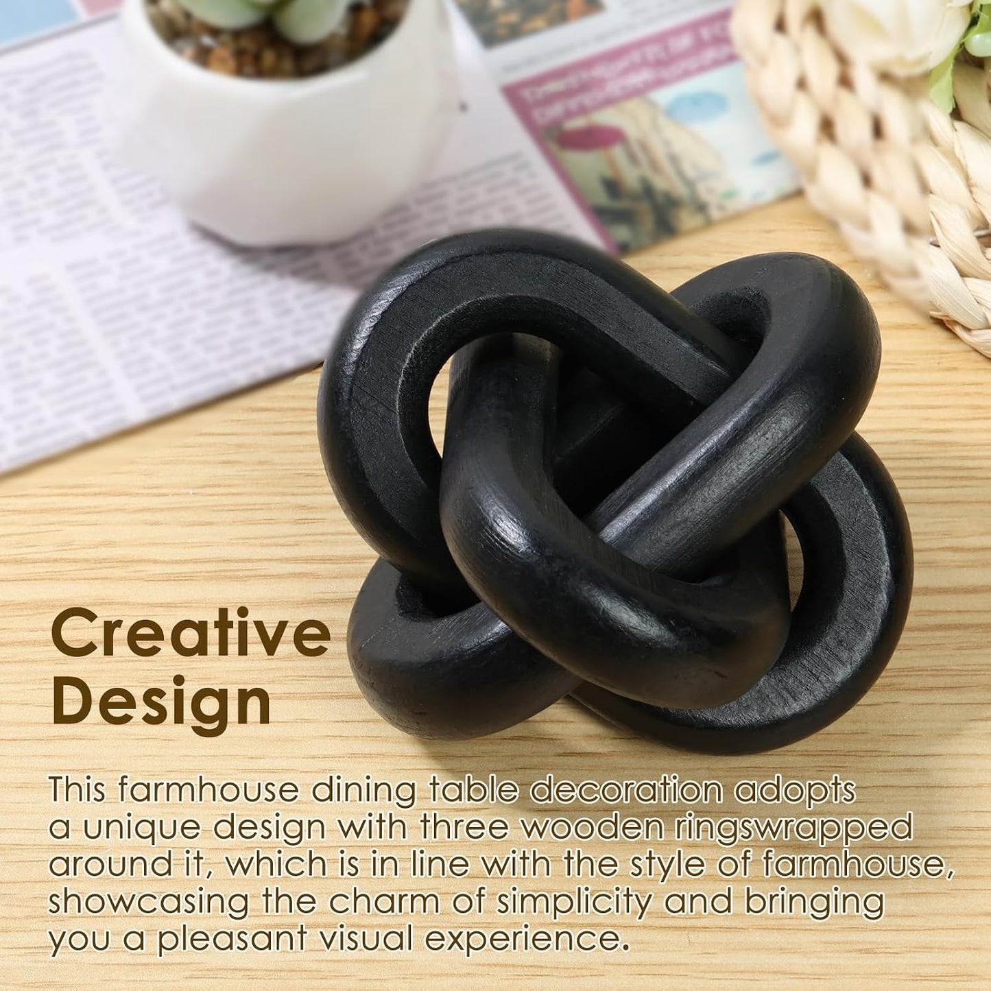 Wood Chain Link Decor 3 Link Wood Knot Decor Wood Knot Art Decorative Wooden Links Knots / Black
