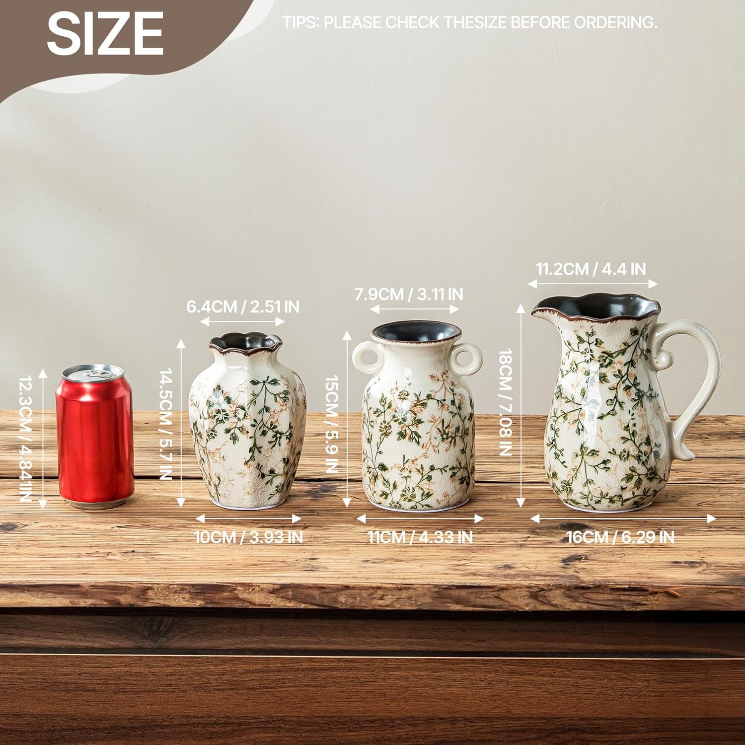 Green Rustic Farmhouse Vase Set / 06-green and Beige-set of Three / Set of 3