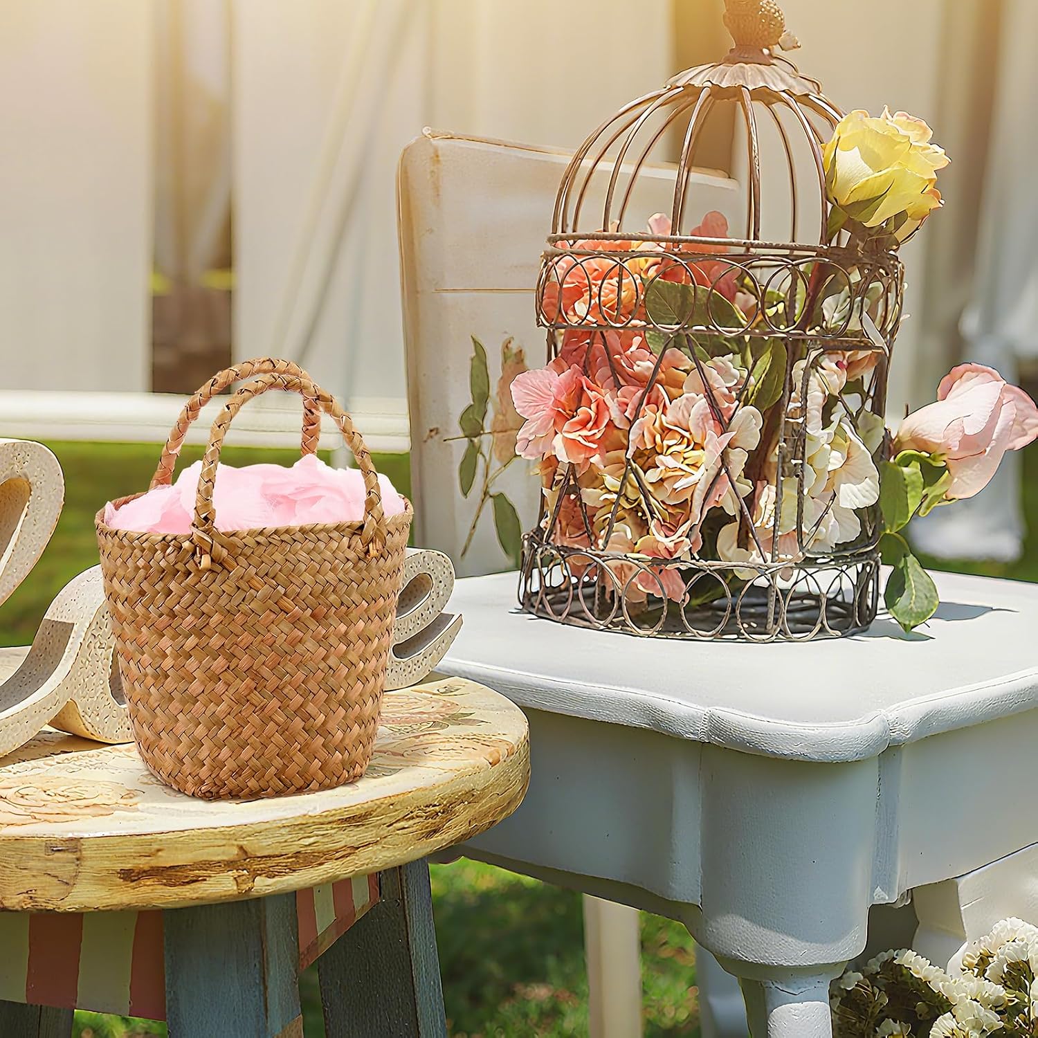 Handle Boho Wedding Flower Storage / Rustic Color / Set of 2