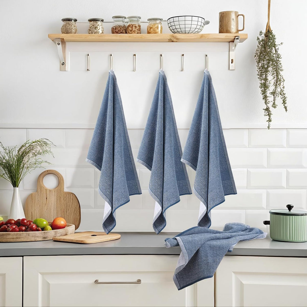 Mordimy Premium Large Cotton Kitchen Towels (18"x 28", 8 Pack), Navy Blue | 100% Ring Spun Cotton, Super Absorbent, 380