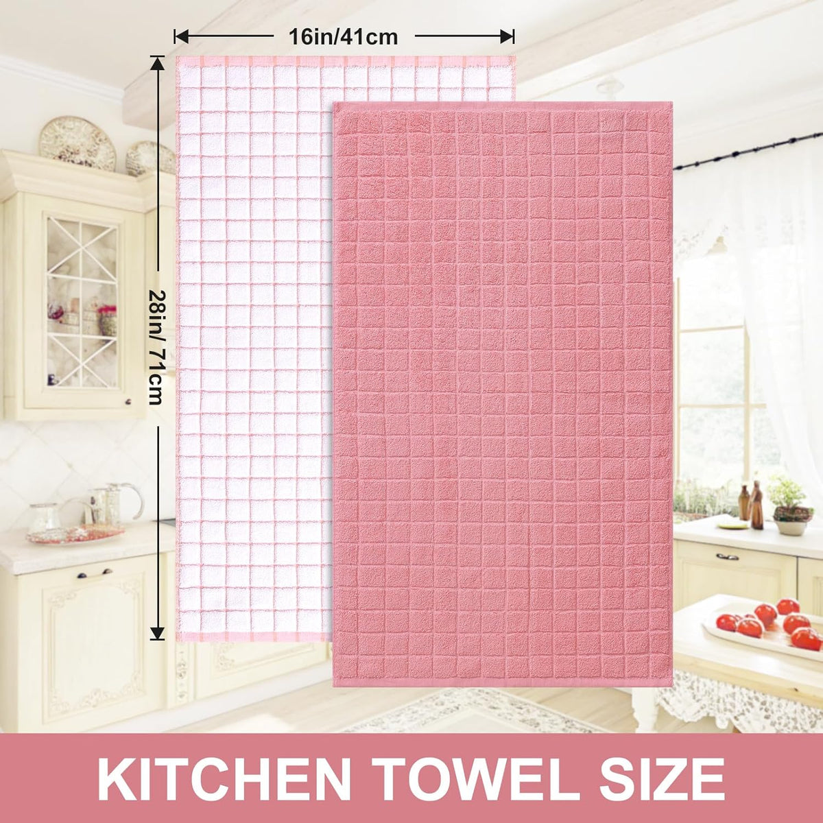 Homaxy Large Premium Cotton Kitchen Towels 16"x 28", 12 Pack, Pink | Natural Ring Spun 390 GSM Dish Towels, Super
