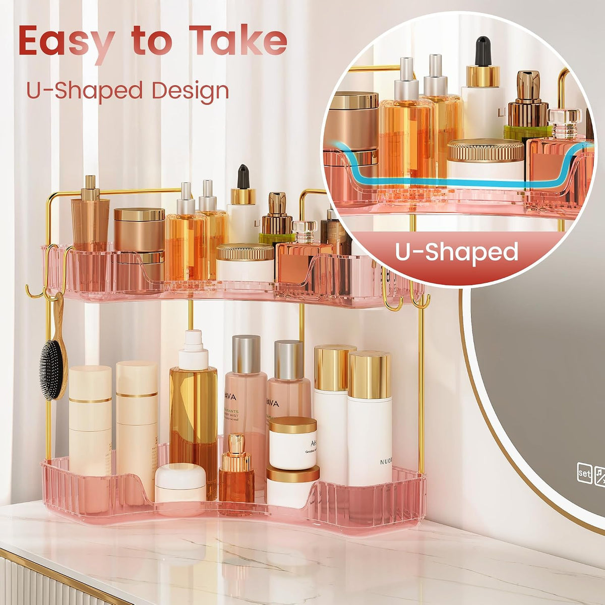 Delicate Pink 2-Tier Corner Counter Organizer Bathroom Organizers | Kitchen & Vanity Storage for PET Makeup Storage