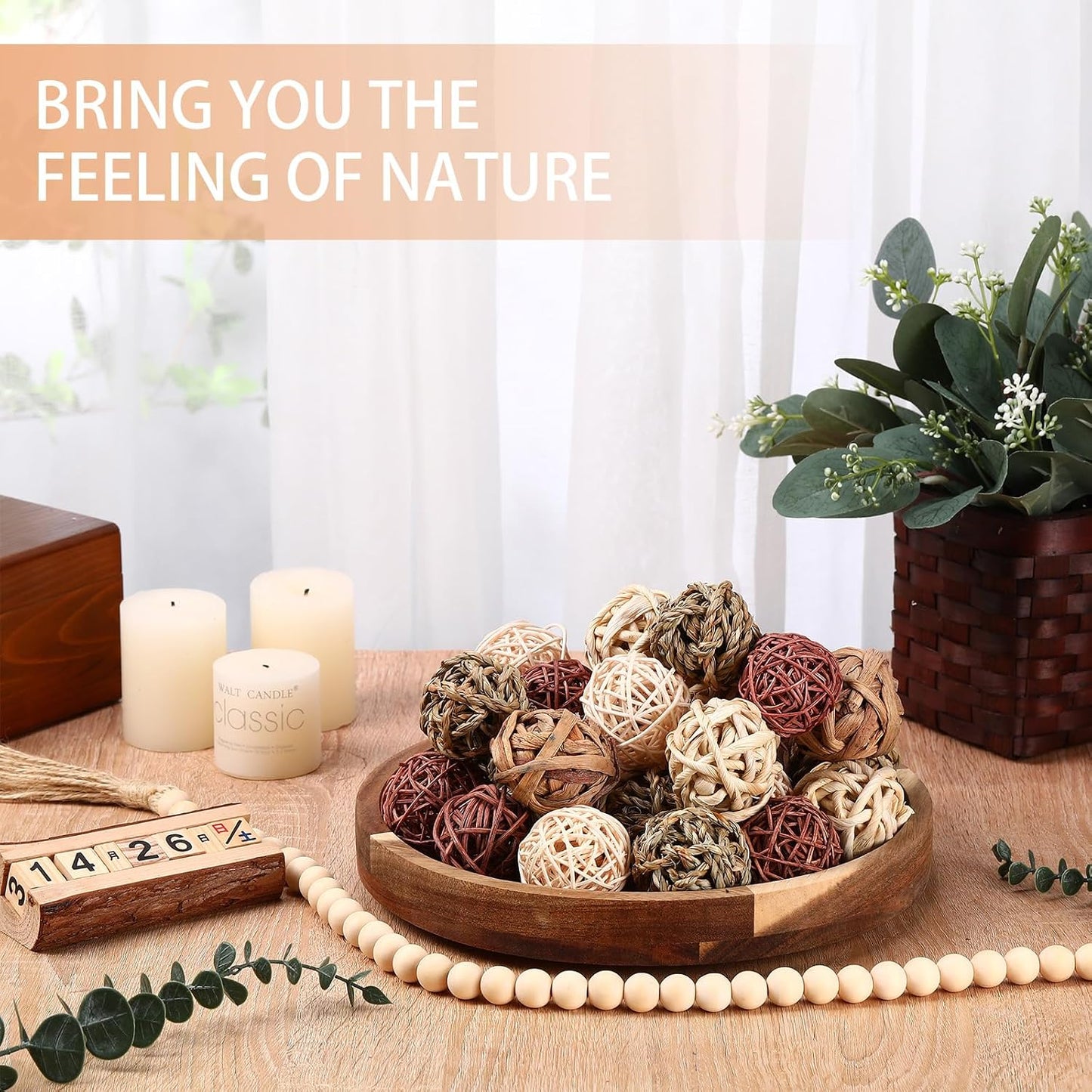 Wood Bead Garland Centerpiece Bowls Orbs Vase Fillers / Brown / 30.3 Inch / Set of 31