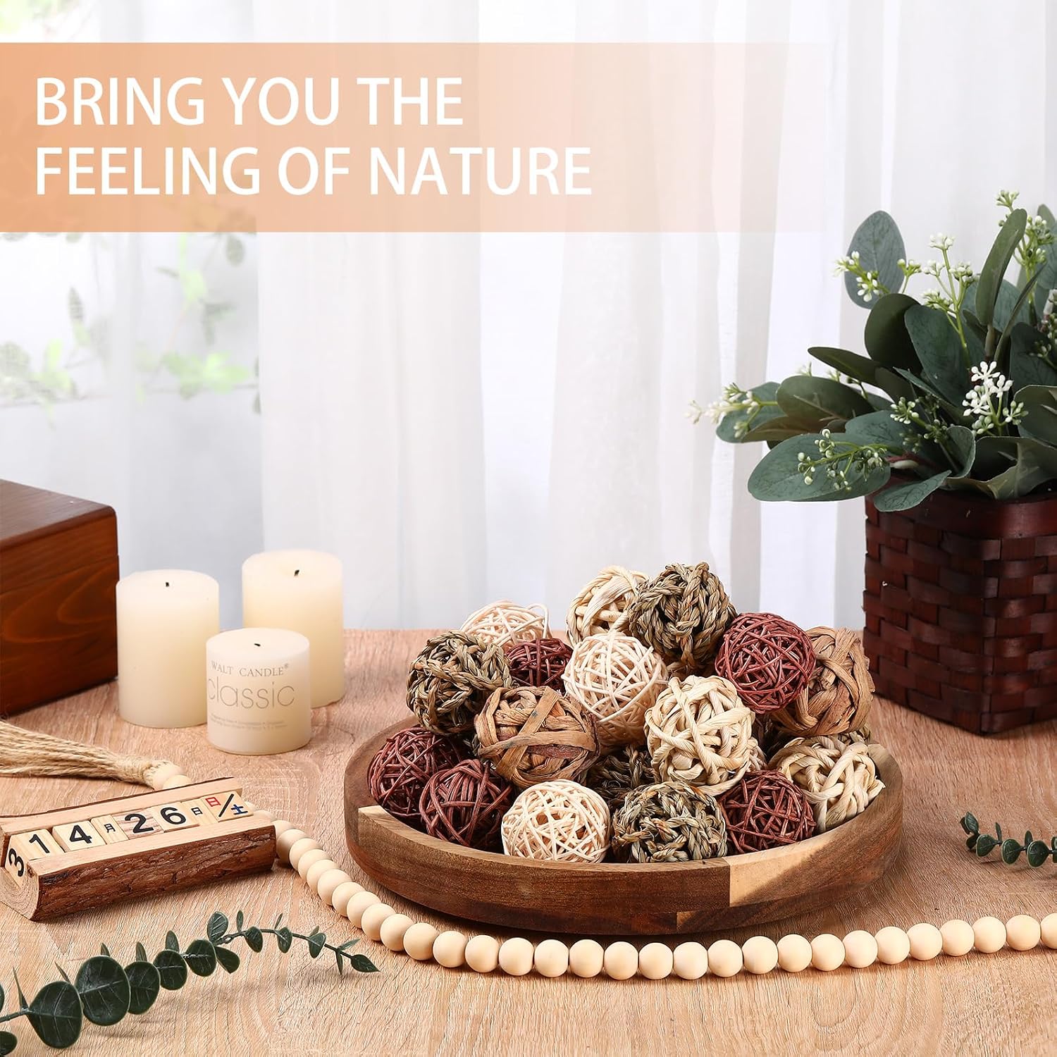 Wood Bead Garland Centerpiece Bowls Orbs Vase Fillers / Brown / 30.3 Inch / Set of 31