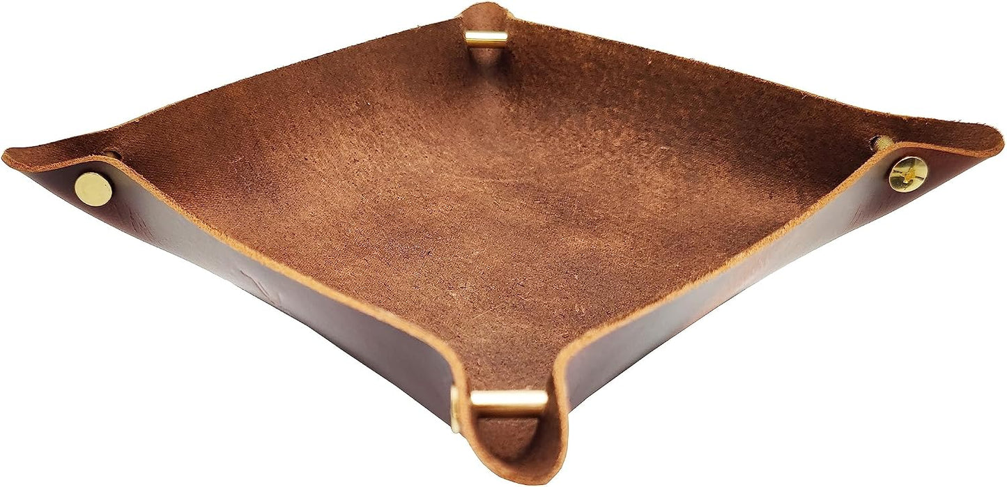 Leather Valet Tray Entryway Catchcall Tray Nightstand Organizer / Antique Brown-oil Wax Leather