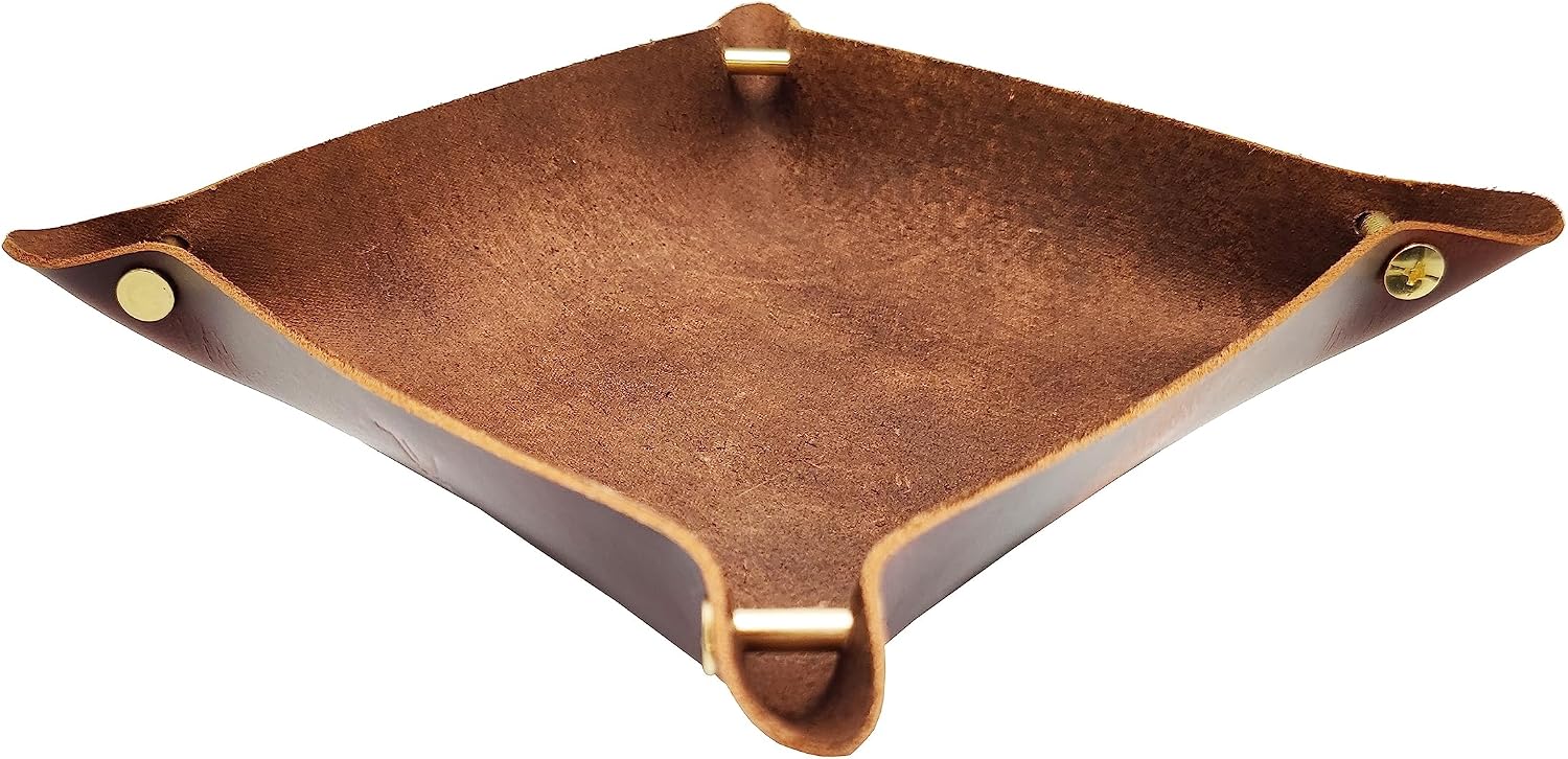 Leather Valet Tray Entryway Catchcall Tray Nightstand Organizer / Antique Brown-oil Wax Leather