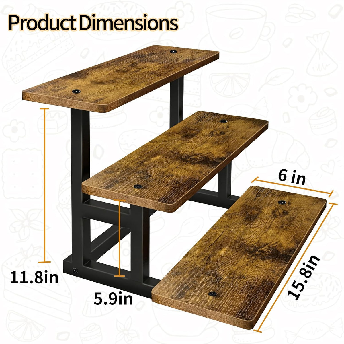 Lilybud--lily 3 Tier Cupcake Stand, Wooden Risers Display Stands Stepped Dessert Table Display Set with Metal Frame