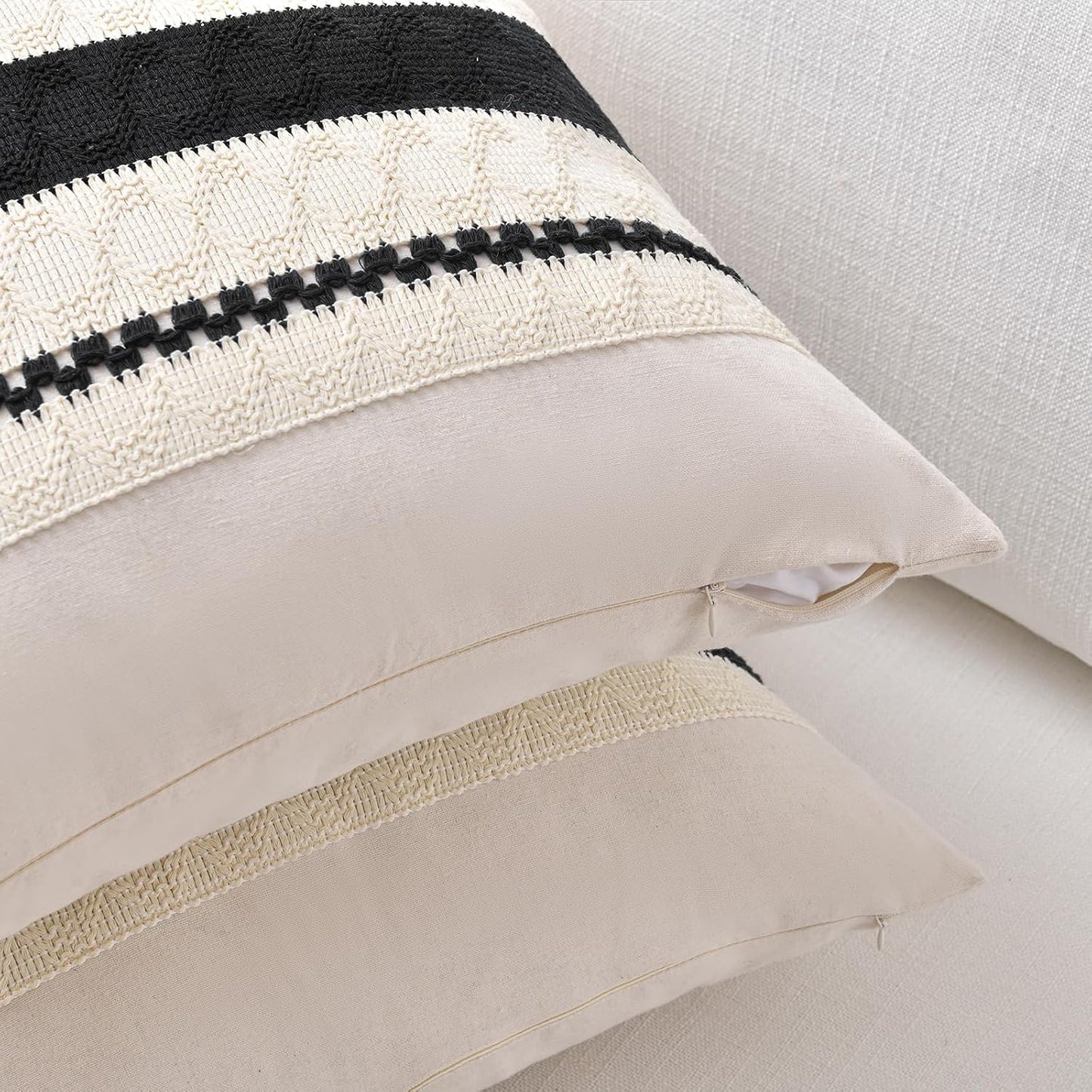 Boho Decorative Throw Pillow Cover / 18 x 18 / Black / Set of 2