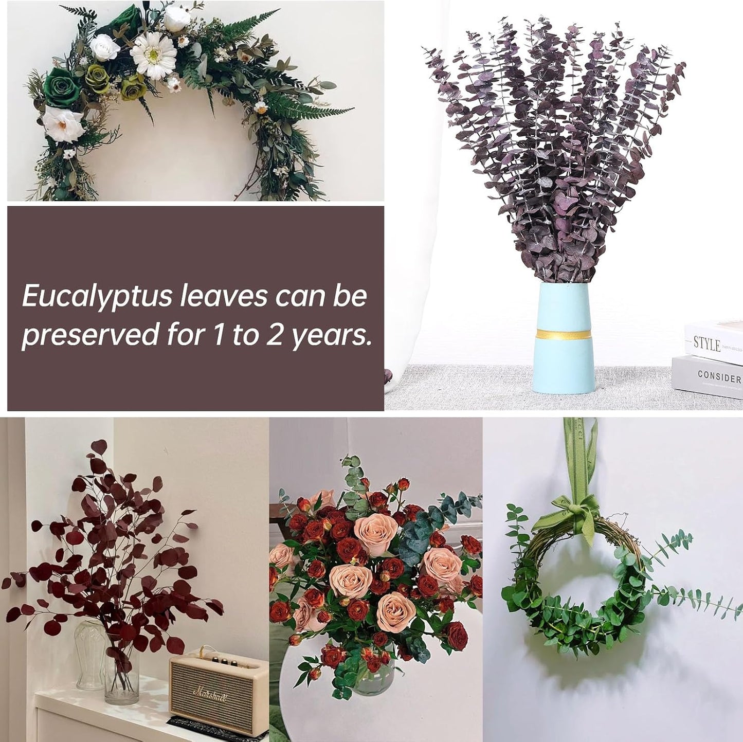 17'' Natural Real Live Eucalyptus Leaves Branches Hanging Shower / Purple / Set of 20