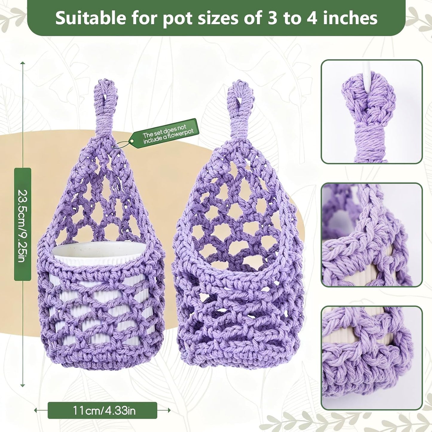 Macrame Wall Plant Hanger / Purple / 4-inch / 4 Inch