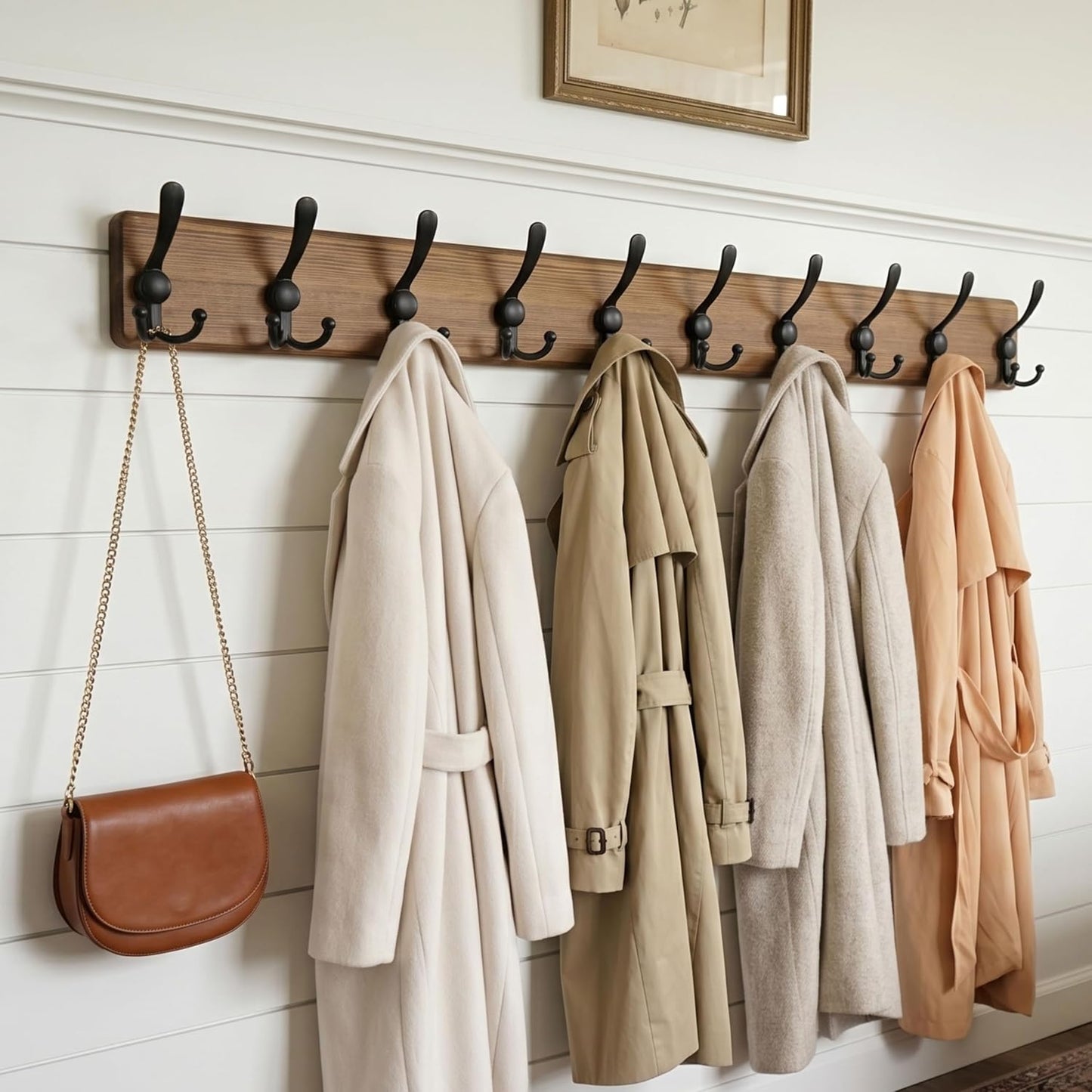 WEBI Coat Rack Wall Mount,38 9/16" Long,10 Hooks,Wood Coat Hooks Wall Mounted Coat Hanger Wall Hook Rack,Triple Hooks