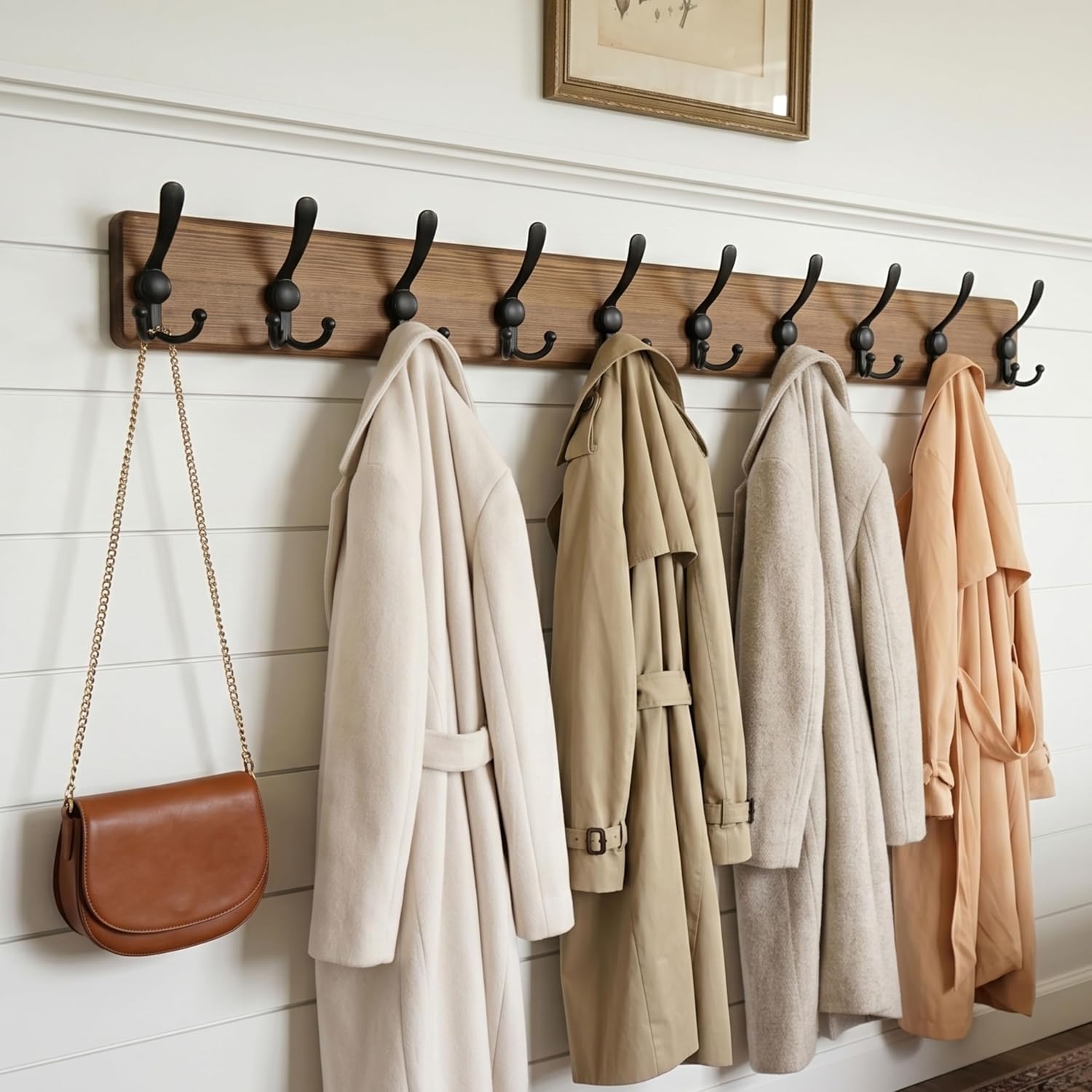 WEBI Coat Rack Wall Mount,38 9/16" Long,10 Hooks,Coat Hooks Wall Mounted,Coat Hanger Wall,Farmhouse Wood Hook Rack