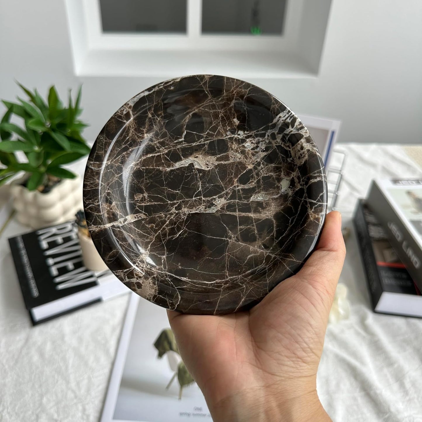 Marble Tray / Dark Brown Round Marble Vanity Tray / Emperador Dark / Natural