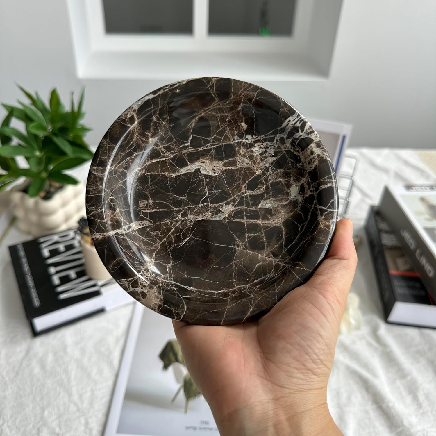 Marble Tray / Dark Brown Round Marble Vanity Tray / Emperador Dark / Natural