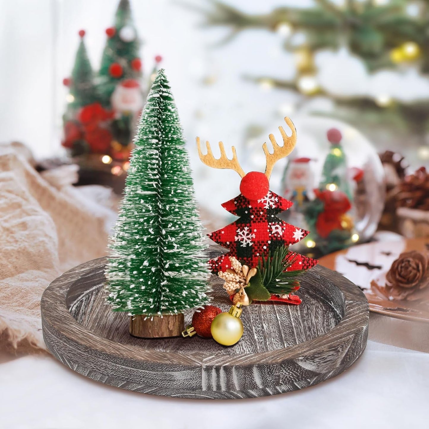 Round Decorative Wood Trays / Washedwhite / Set of 11