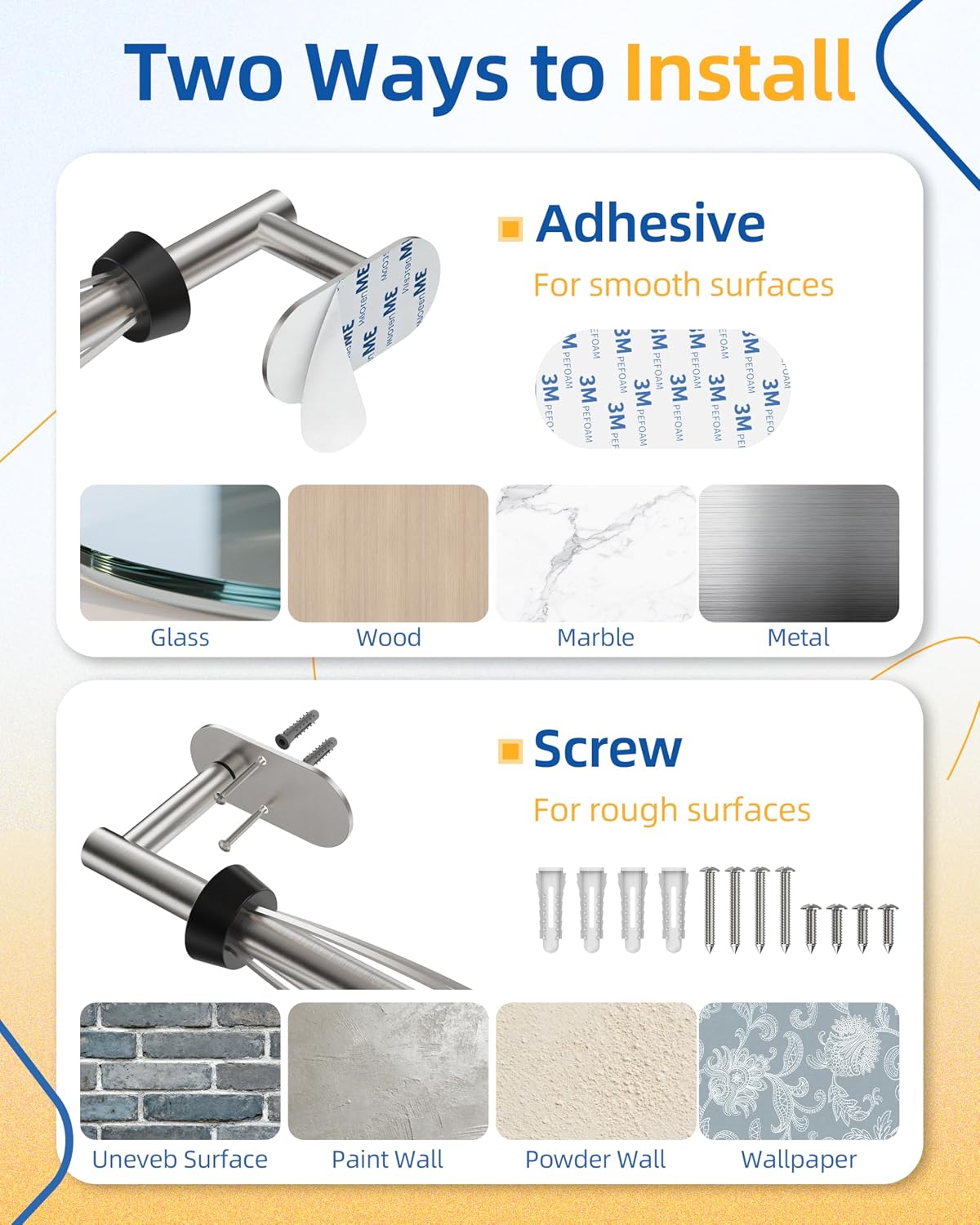 RUACQ Paper Towel Holder Under Cabinet, One Hand Tearing, Silver | Damping Effect, Drill Wall Mount & Adhesive, Round