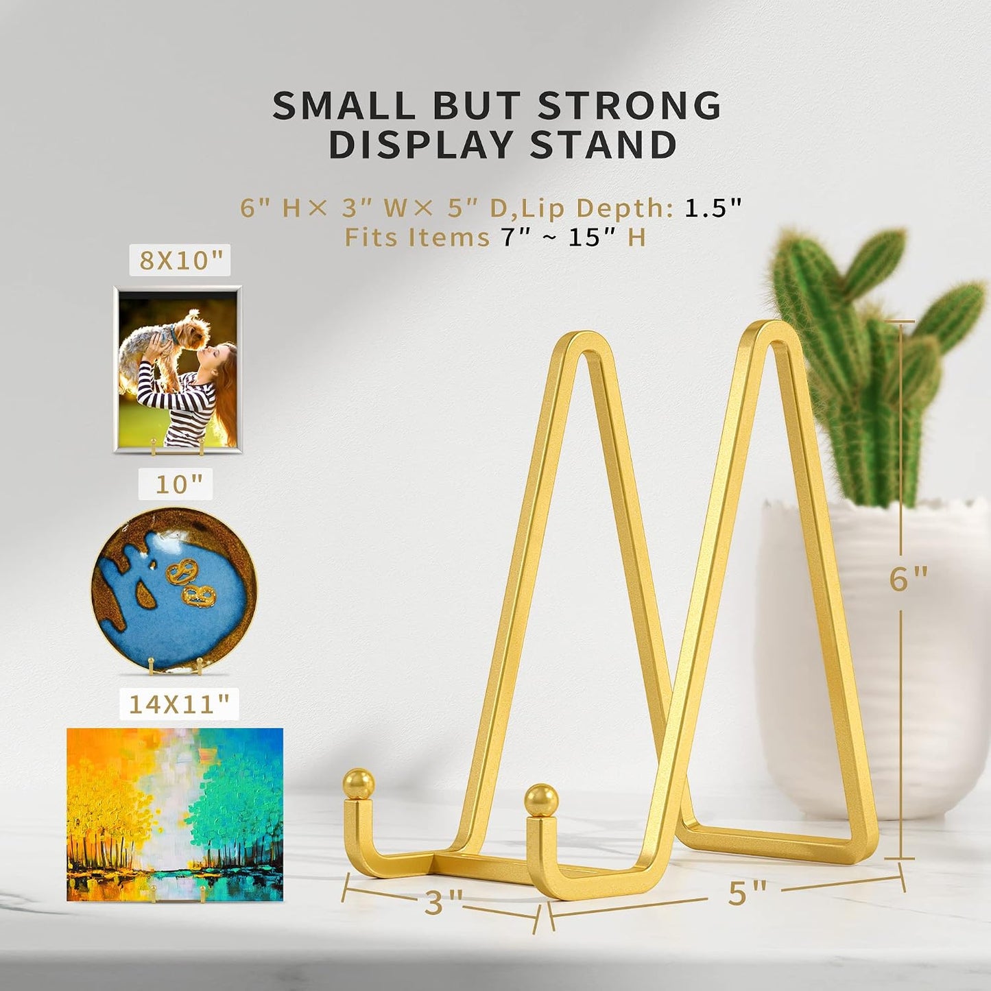 Metal Square Wire Plate Stands for Display / 6 Inch / Gold / Set of 2