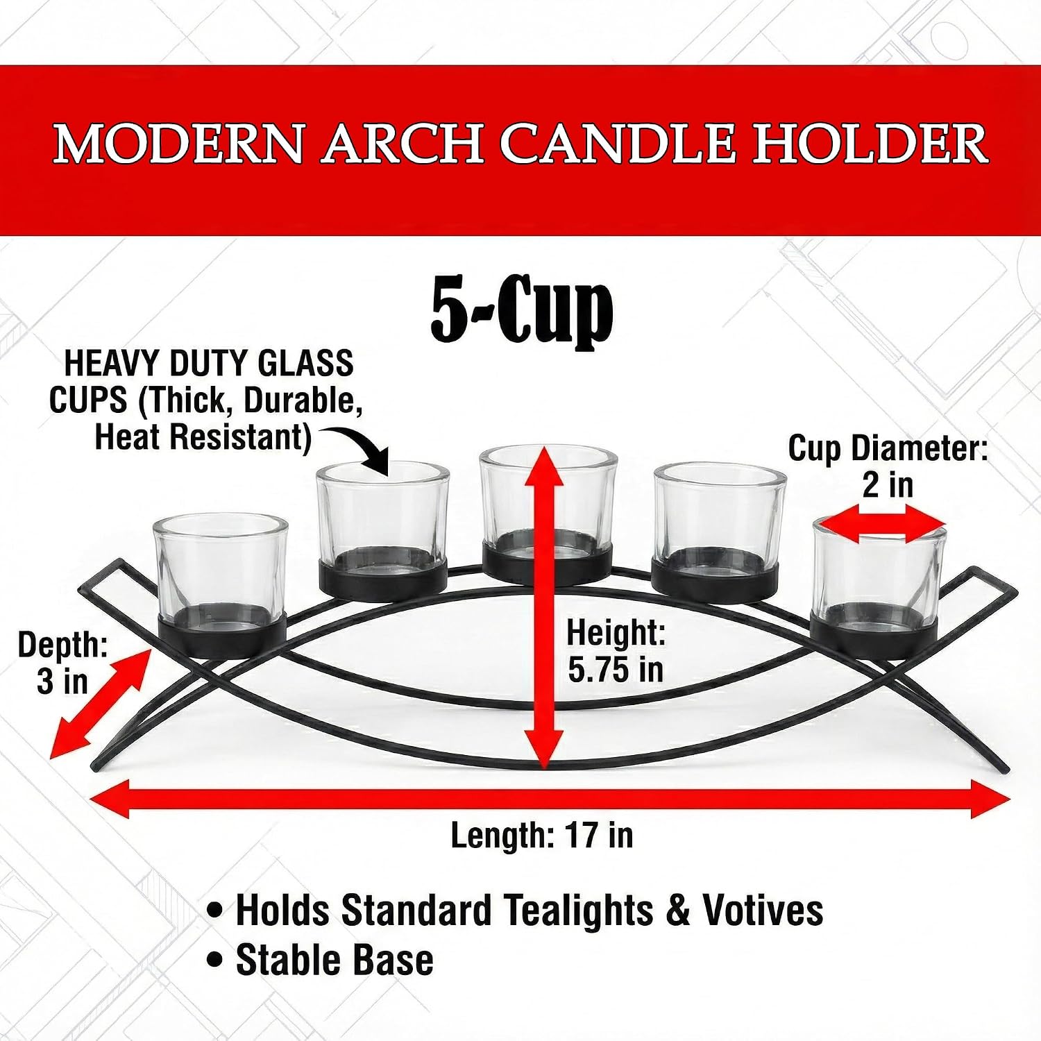 Centerpieces for Tables, Dining Room Candle Holder Decor, Gold | Votive Candle Holders, Wrought Iron 5 Cup Candelabra