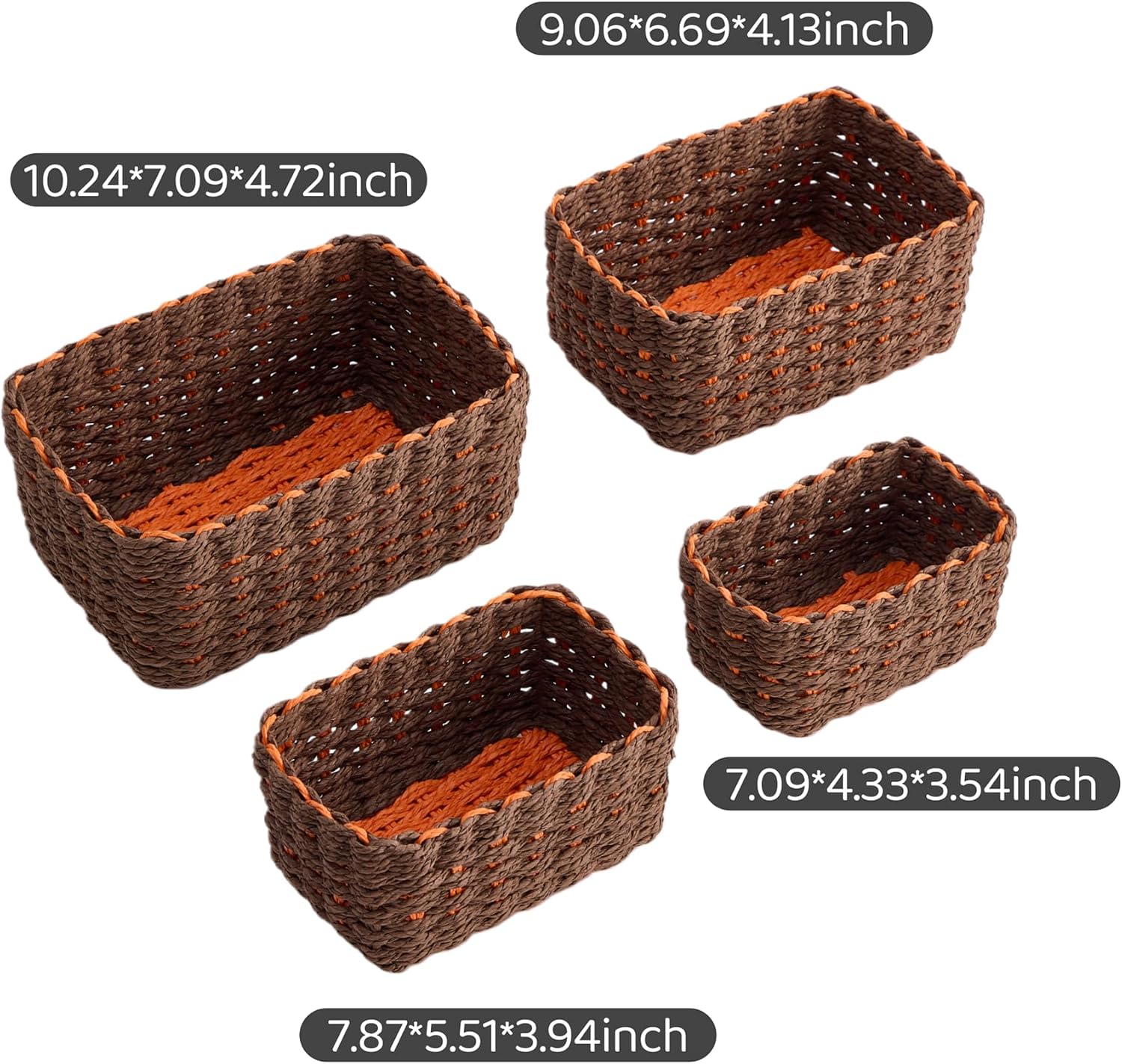 Woven Storage Baskets Set / Brown & Orange / Set of 4