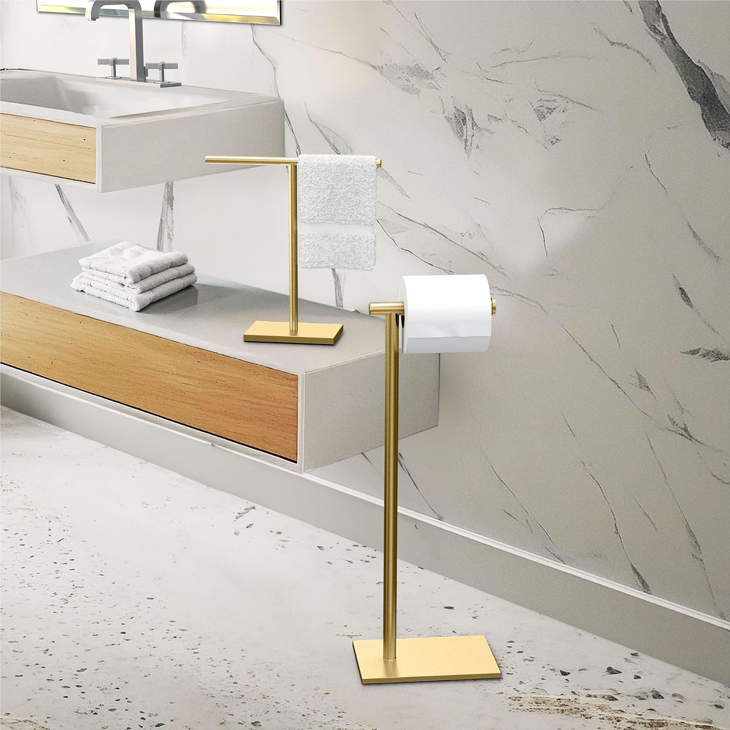 Gatco 1431B Freestanding Toilet Paper Holder Stand, Modern Bathroom Toilet Tissue Holder with Weighted Rectangle Base