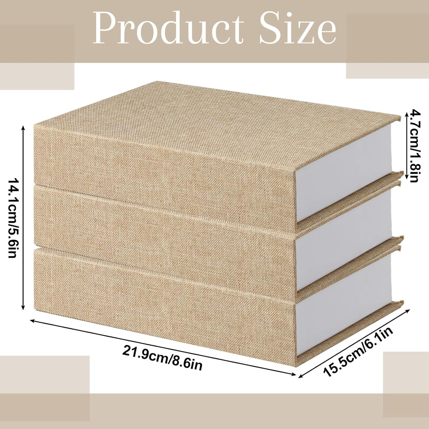 Fake Book Box Neutral Linen Book Box Decorative Faux Prop / 8.6 x 6.1 x 1.8 / Beige / Set of 3