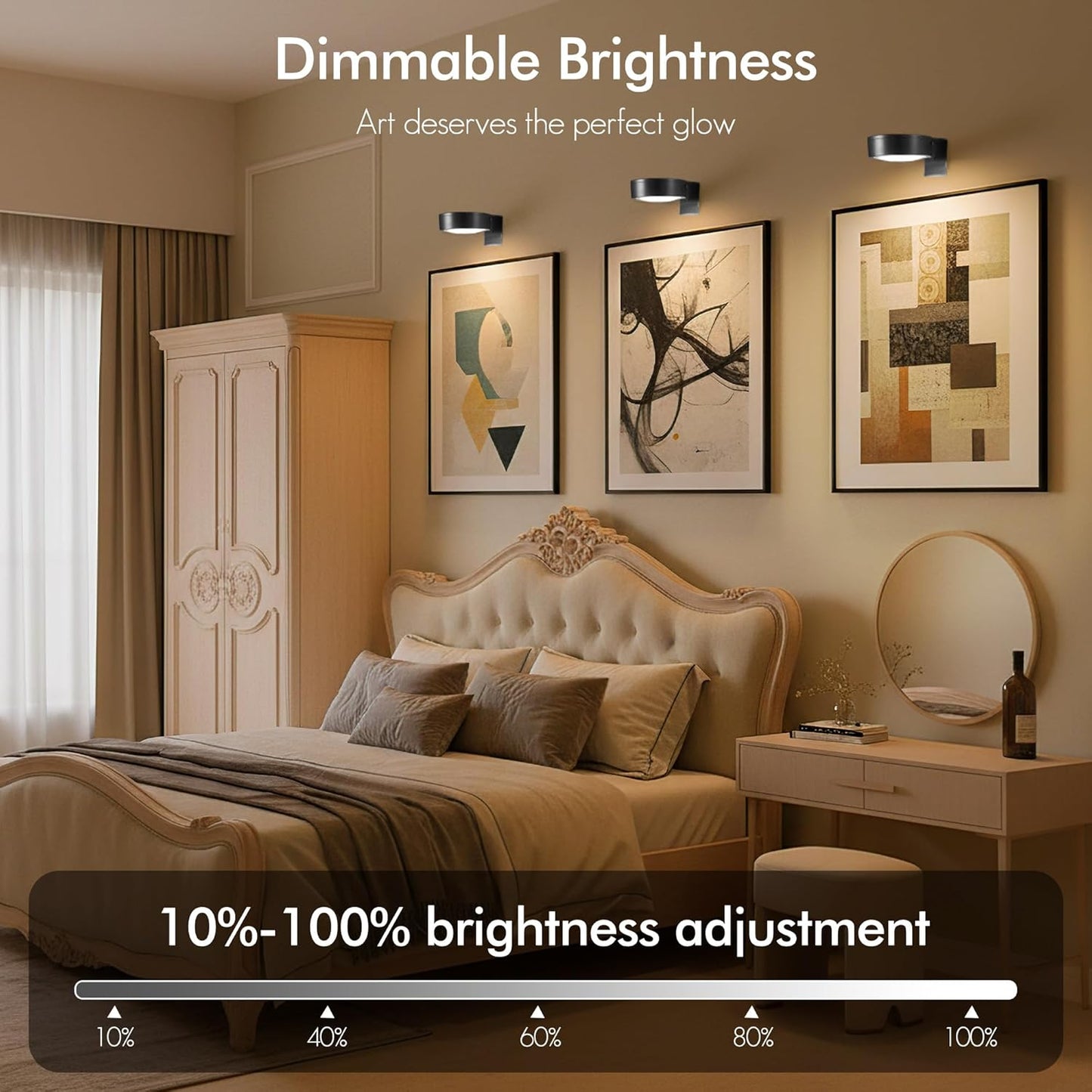 Picture Lights for Wall, Rechargeable Battery Wireless Poster Lights, Black | LED Magnetic Painting Light with Remote